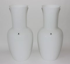 Pair of White Venini Murano Glass Vases