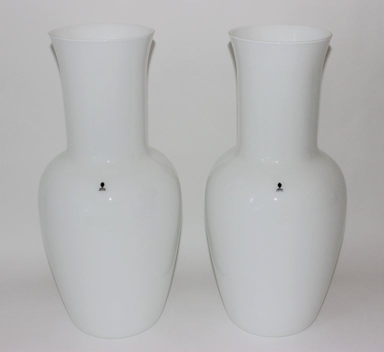 This stylish set of large scale Venini Murano glass vases date to the 1980s and they retain their original labels.