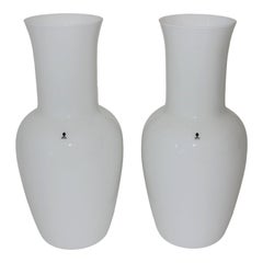 Pair of White Venini Murano Glass Vases