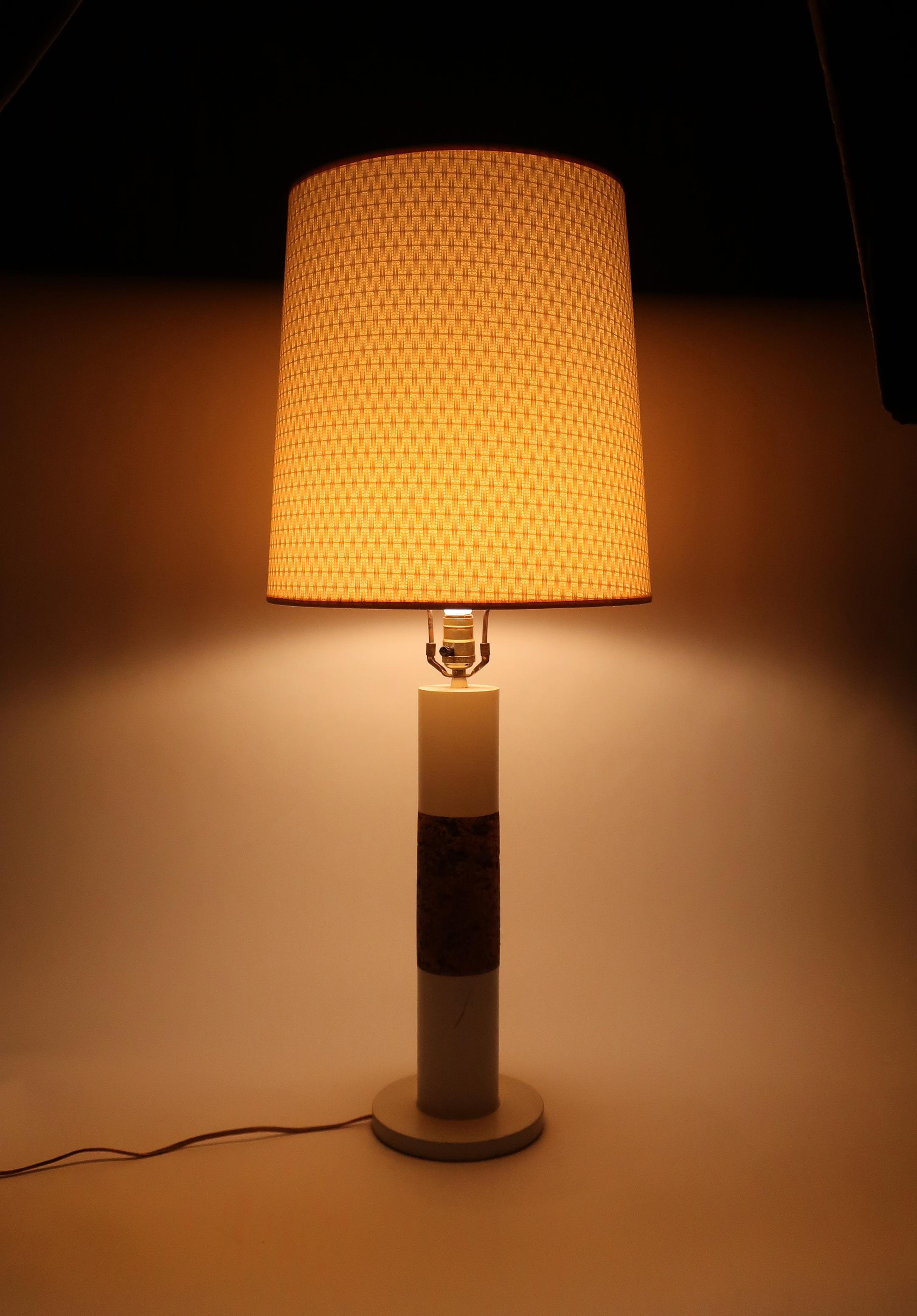 20th Century Pair of White Vintage Table Lamps with Cork Accents