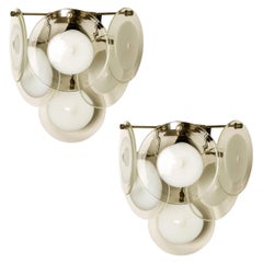 Pair of White Vistosi Disc Sconces, Italy, 1970