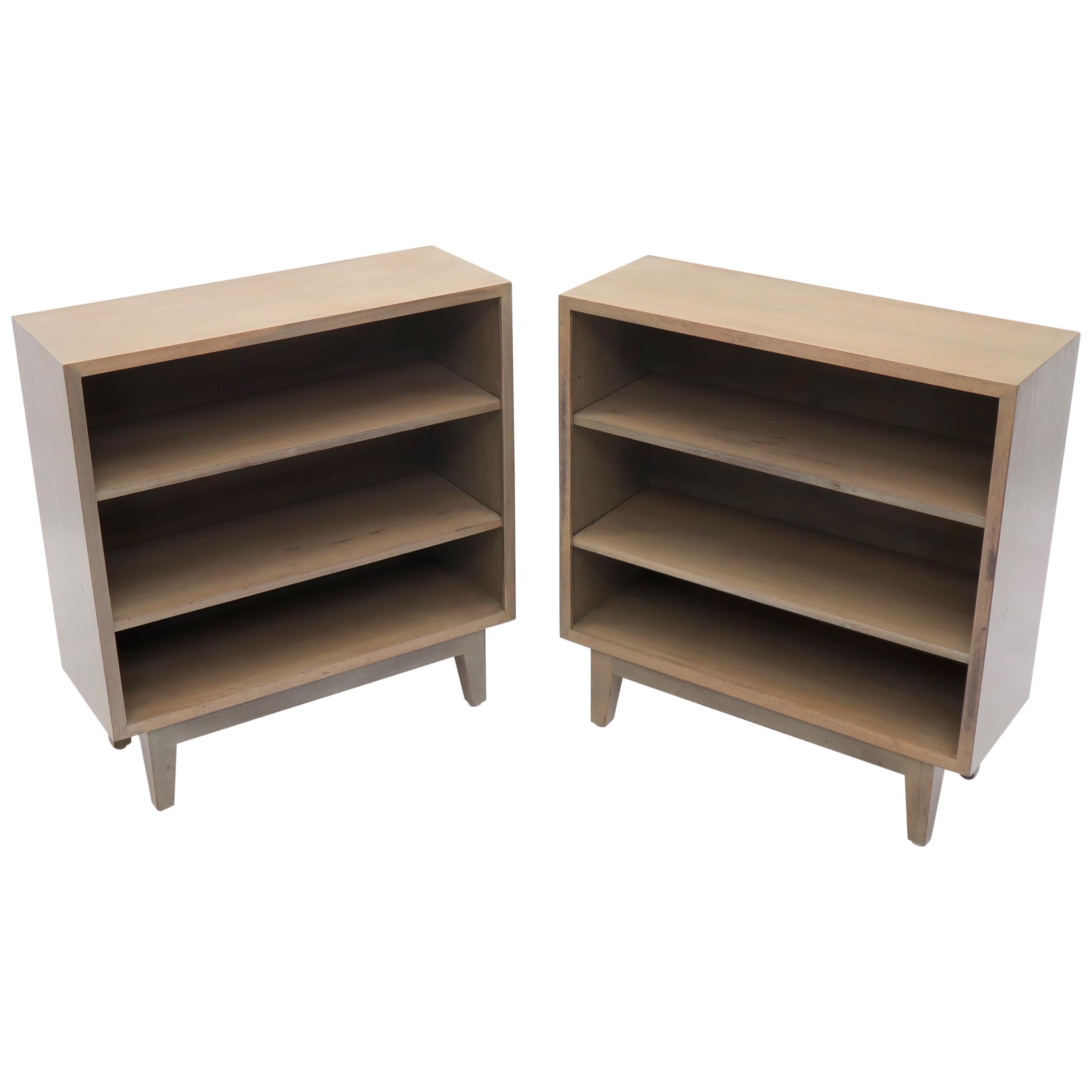 Pair of White Wash Finish Solid Mahogany Bookcases Cabinets For Sale