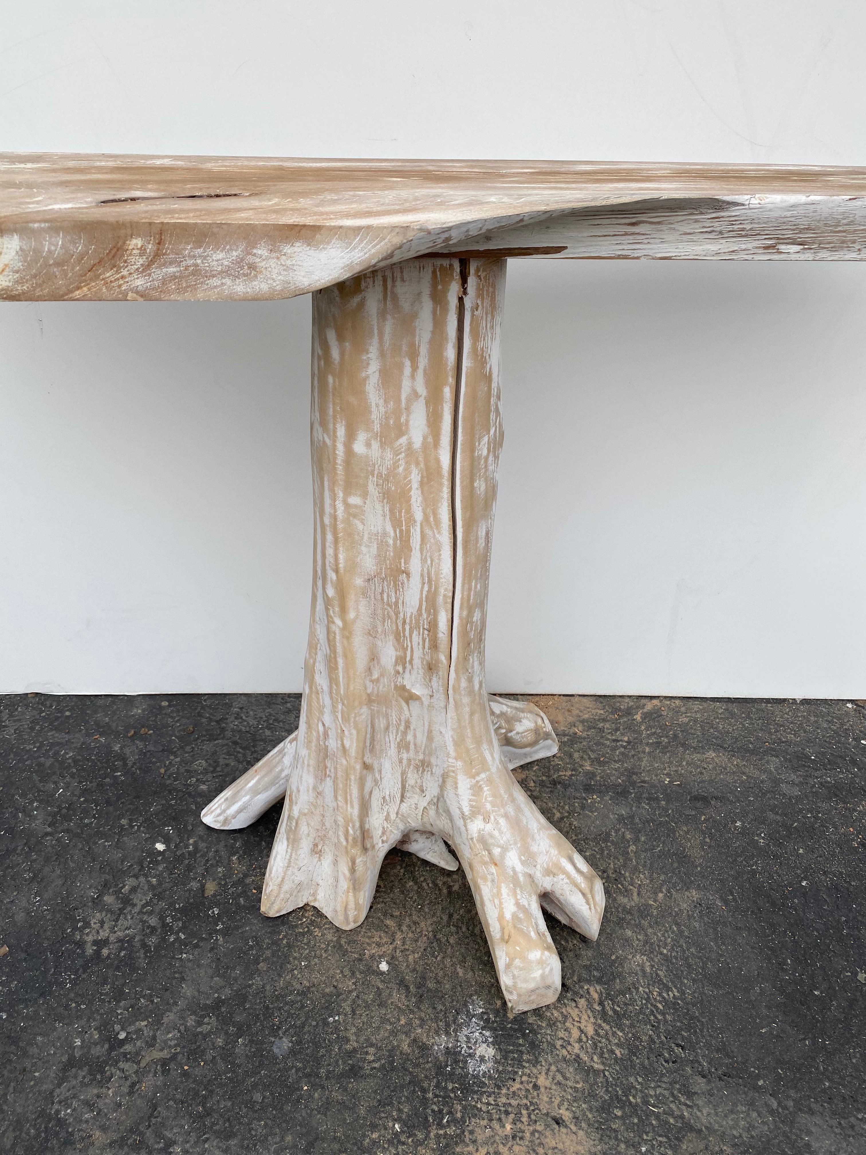 Pair of White Wash Teak Root Console Tables 3