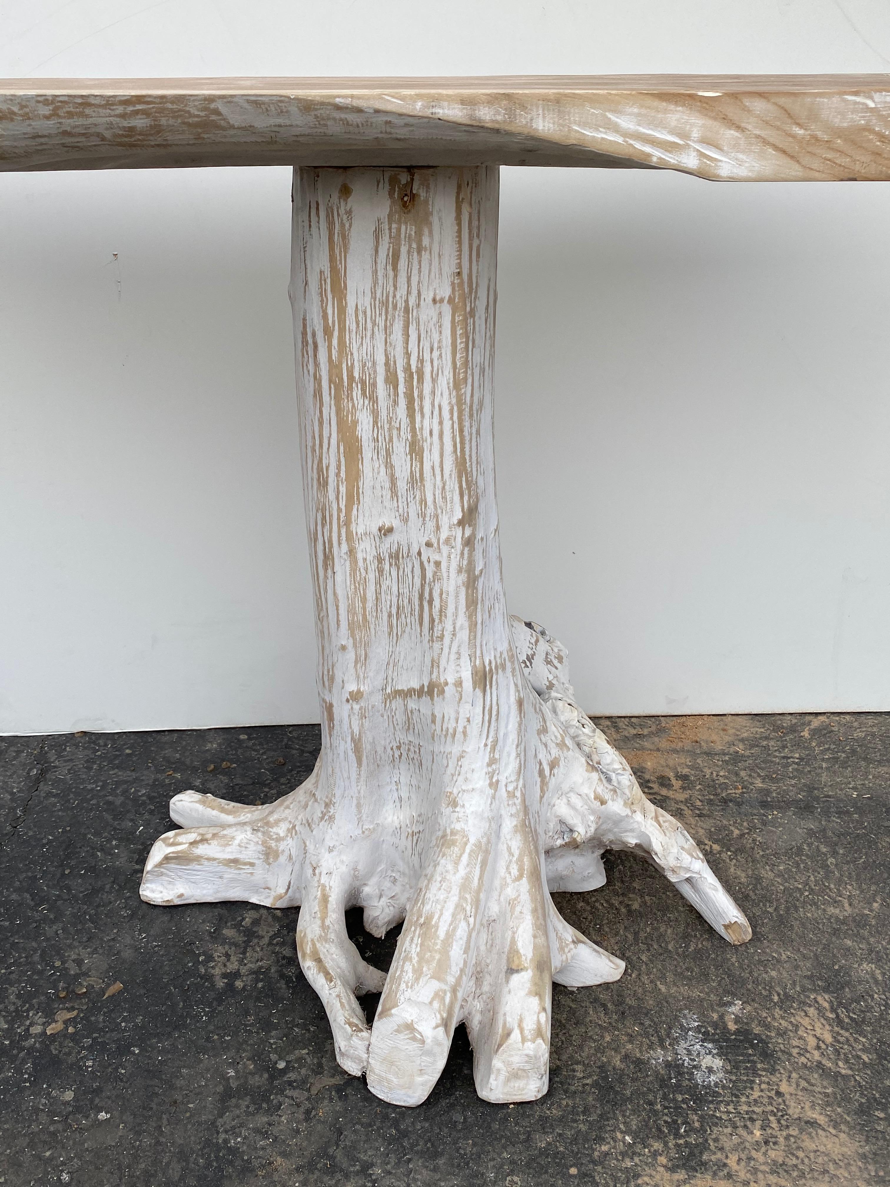 Indonesian Pair of White Wash Teak Root Console Tables