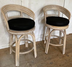 Pair of White Washed Bamboo Bar Stools