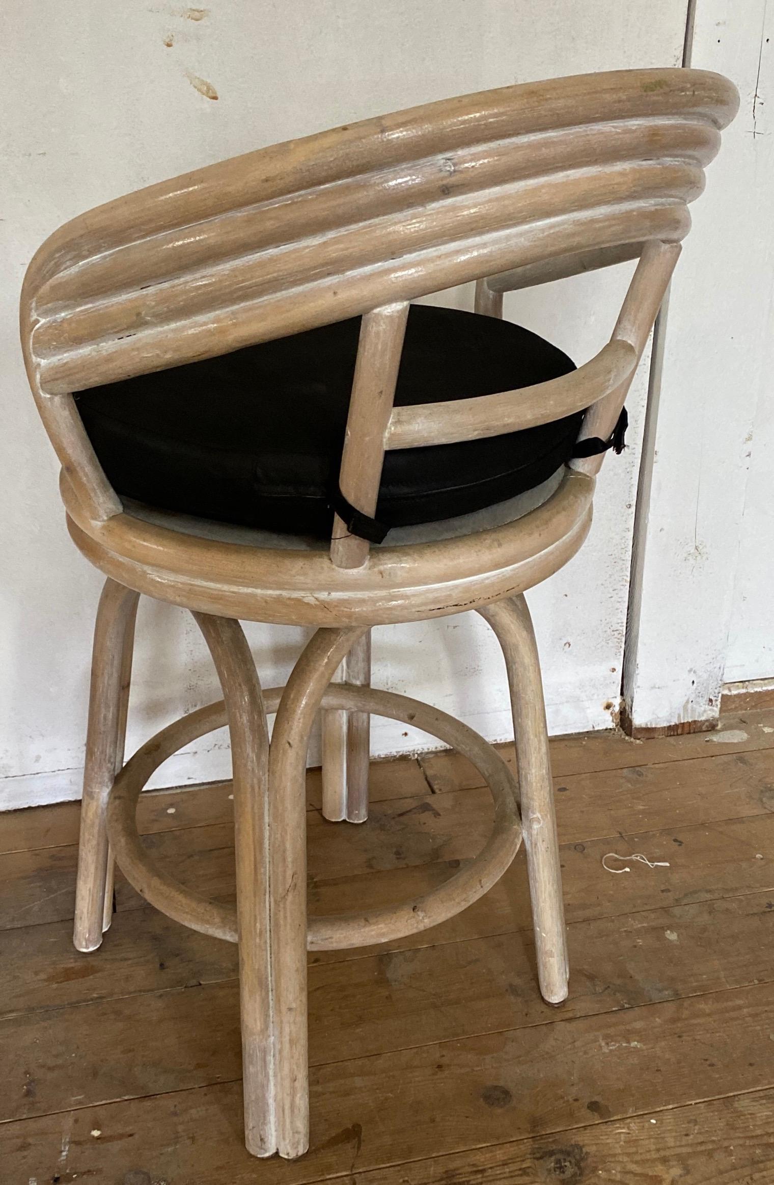 Pair of White Washed Bamboo Bar Stools In Good Condition For Sale In Sheffield, MA