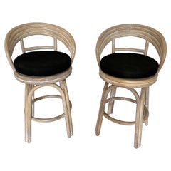Paire de tabourets de bar en bambou blanchi à la bouche