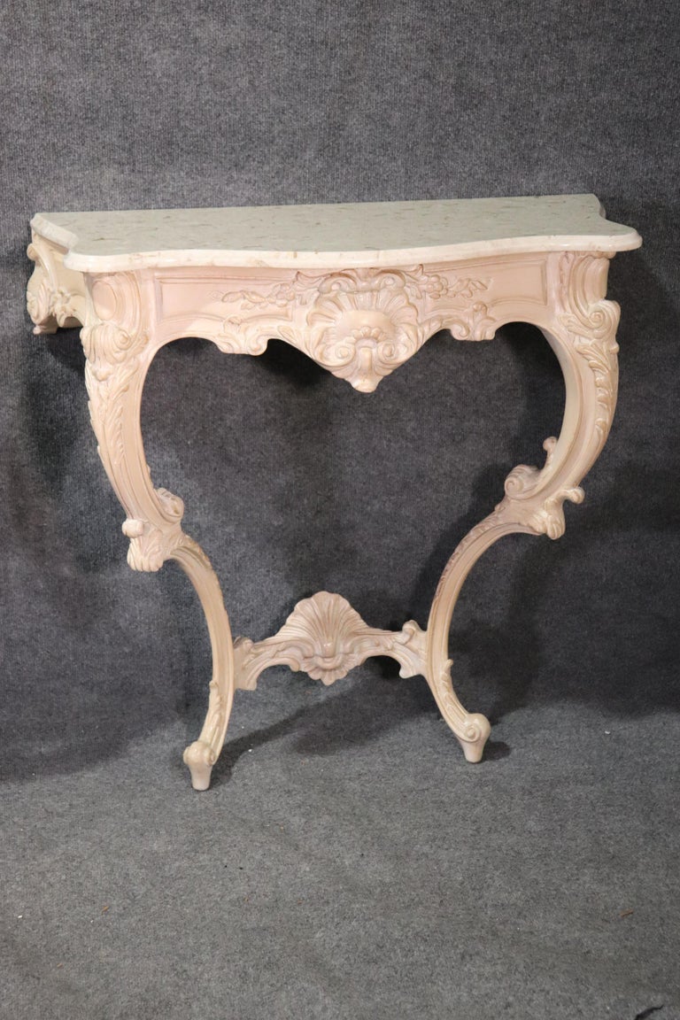 Pair of White Washed French Louis XV Marble-Top Wall Mounted Console ...