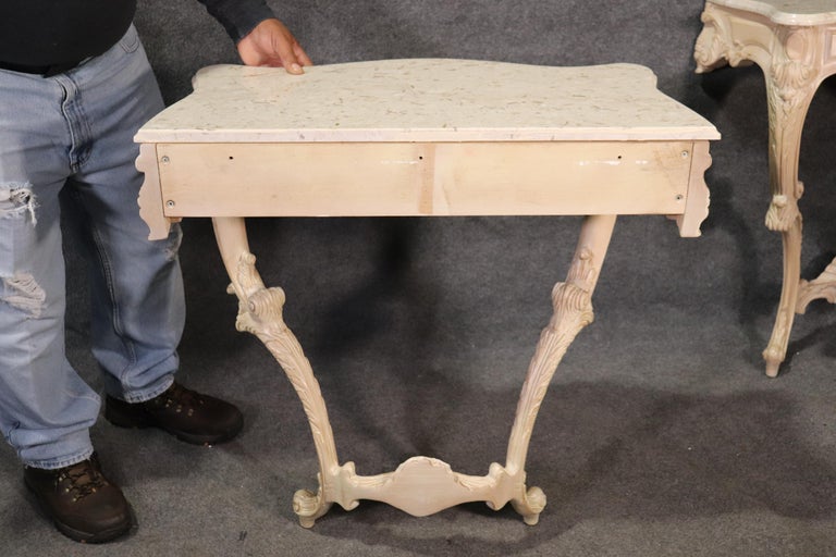 Pair of White Washed French Louis XV Marble-Top Wall Mounted Console ...