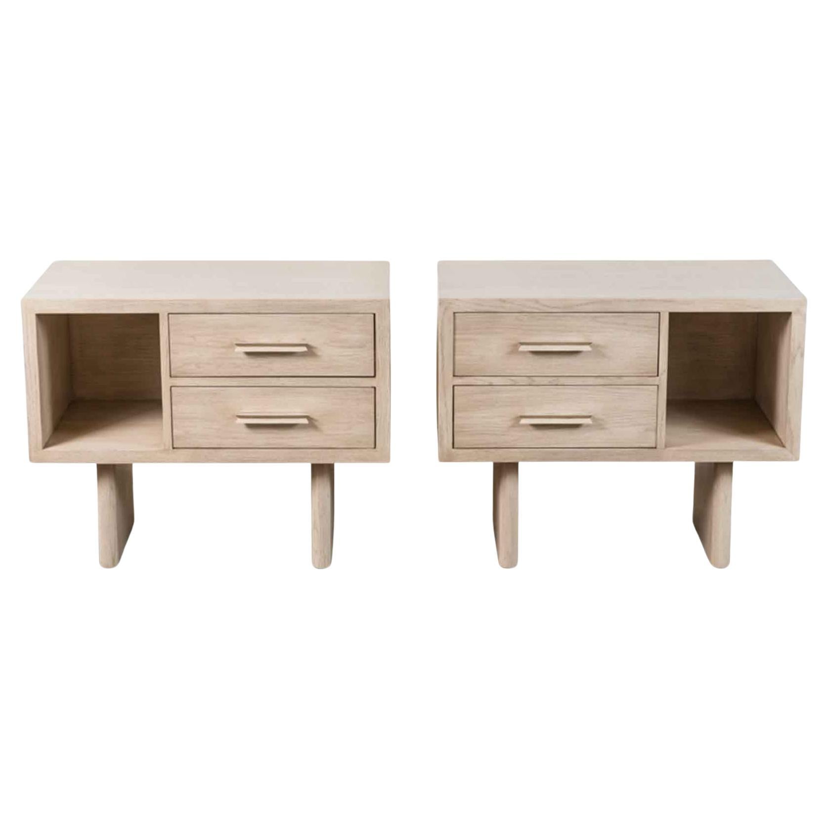 Pair of White Washed Oak Inverness Nightstands by Lawson-Fenning