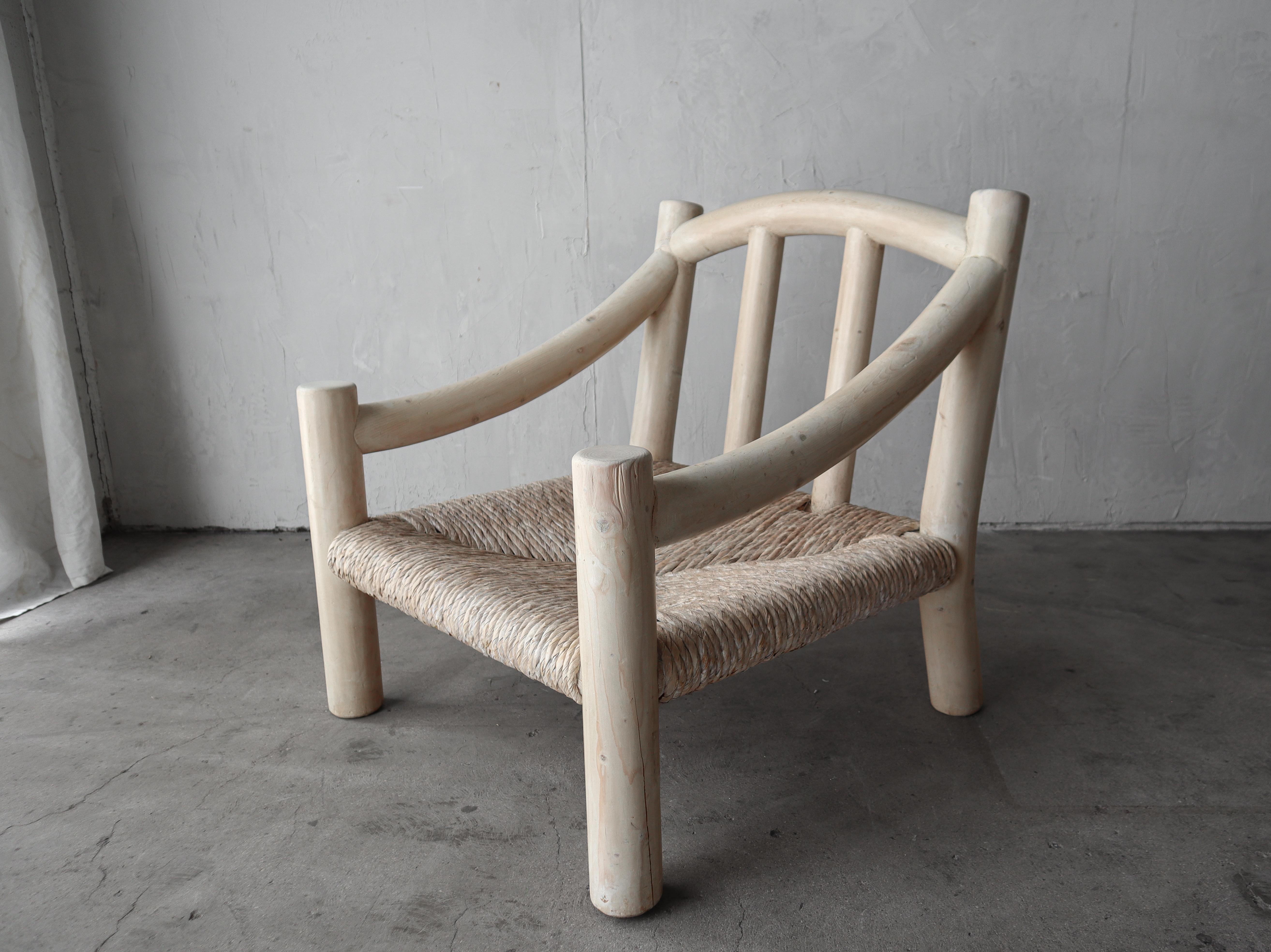 Post-Modern Pair of White Washed Pine Lounge Chairs by Michael Taylor