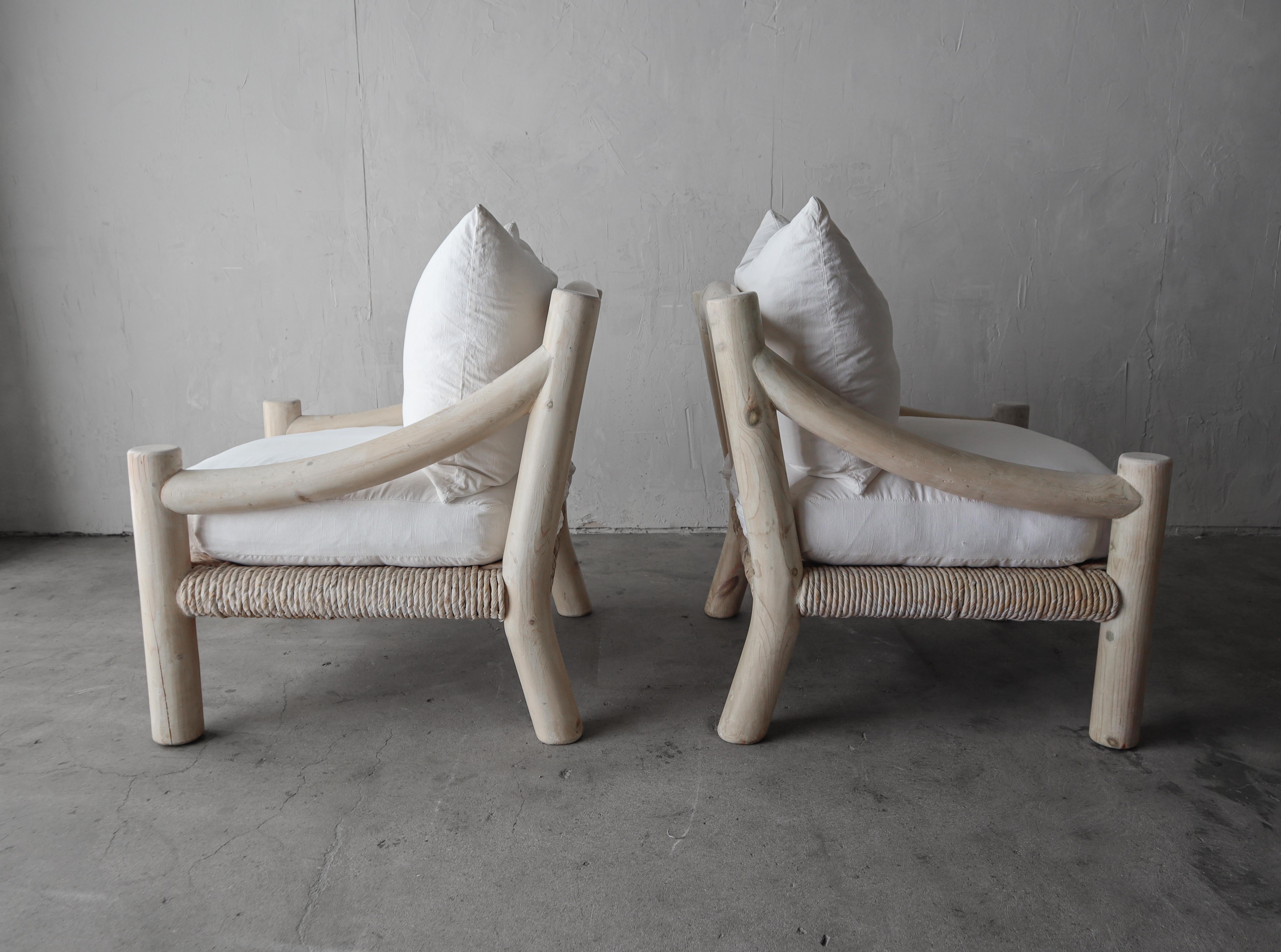 Pair of White Washed Pine Lounge Chairs by Michael Taylor In Good Condition In Las Vegas, NV