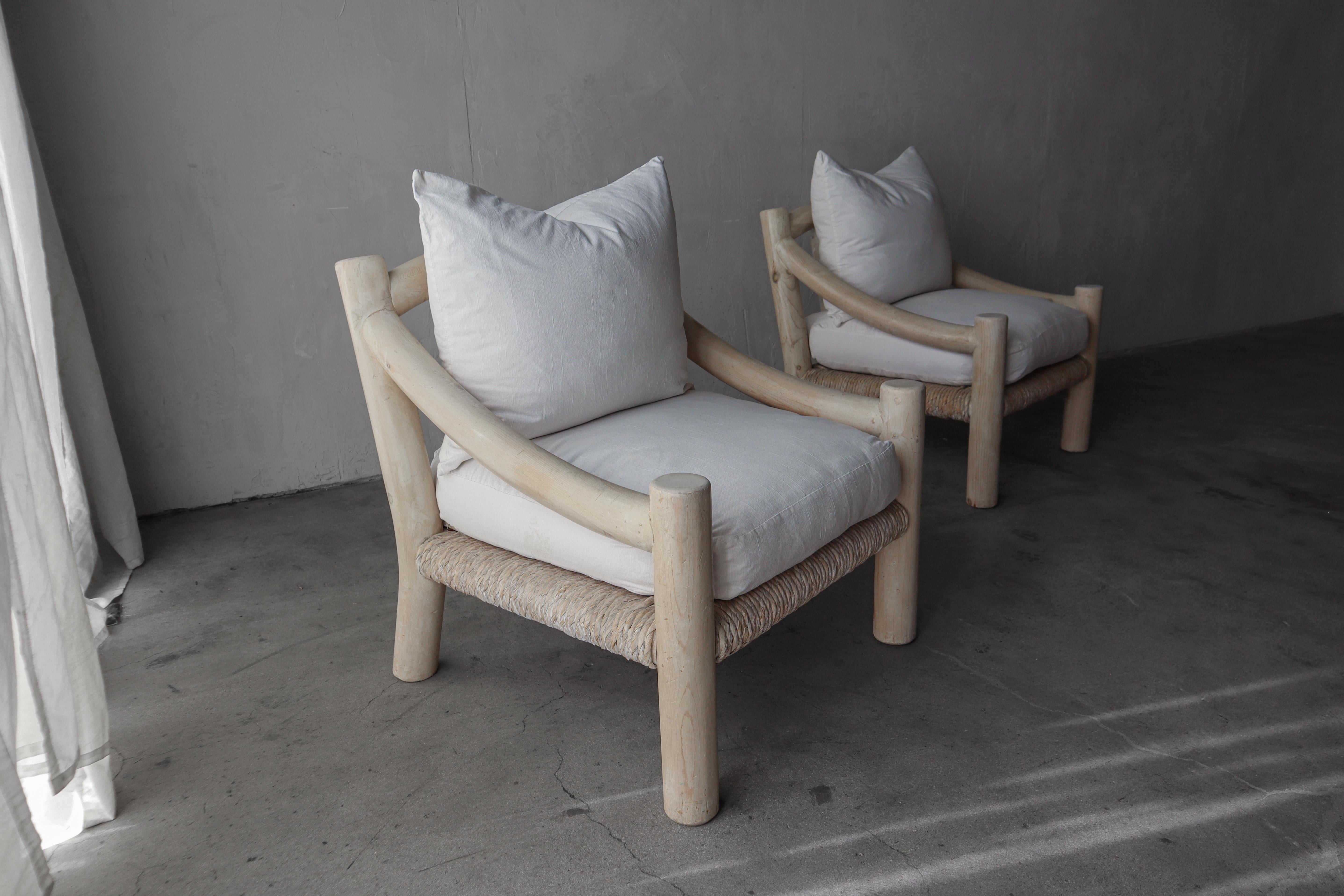 20th Century Pair of White Washed Pine Lounge Chairs by Michael Taylor
