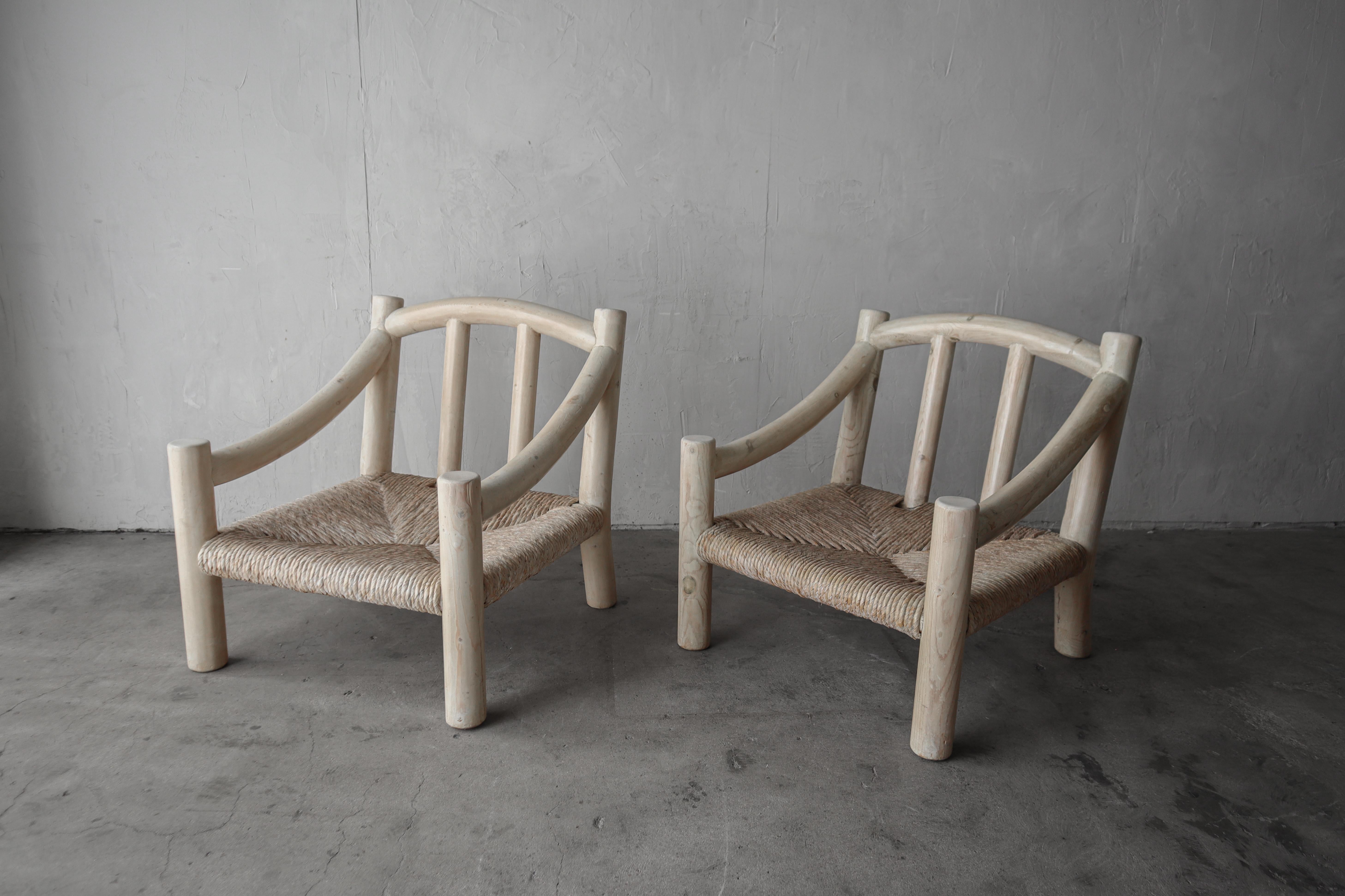 Pair of White Washed Pine Lounge Chairs by Michael Taylor 1