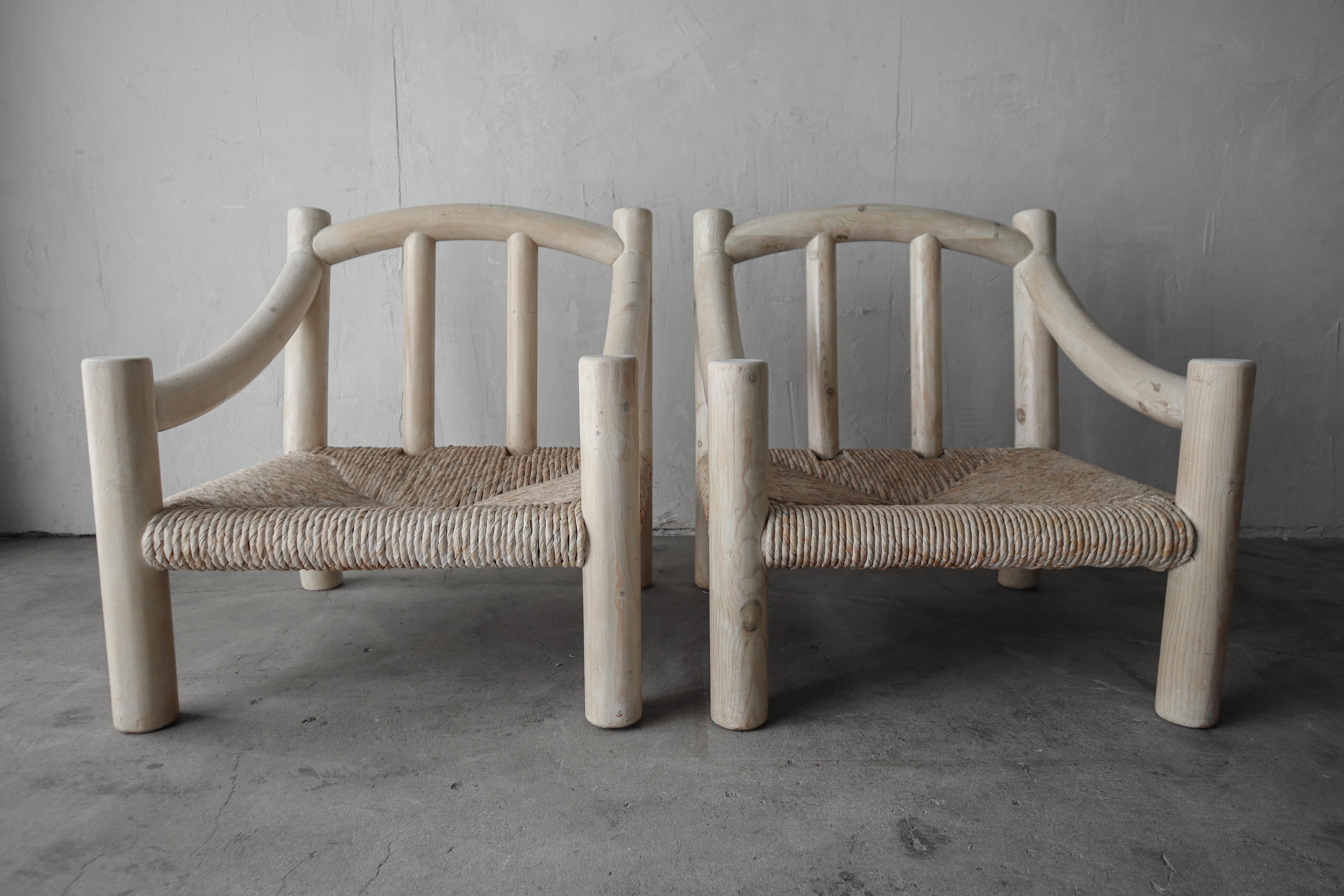 Pair of White Washed Pine Lounge Chairs by Michael Taylor 2
