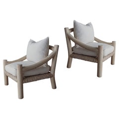 Pair of White Washed Pine Lounge Chairs by Michael Taylor