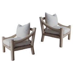 Paire de chaises longues en pin blanchi par Michael Taylor