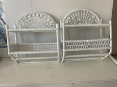 Pair of White Wicker Bathroom Shelves