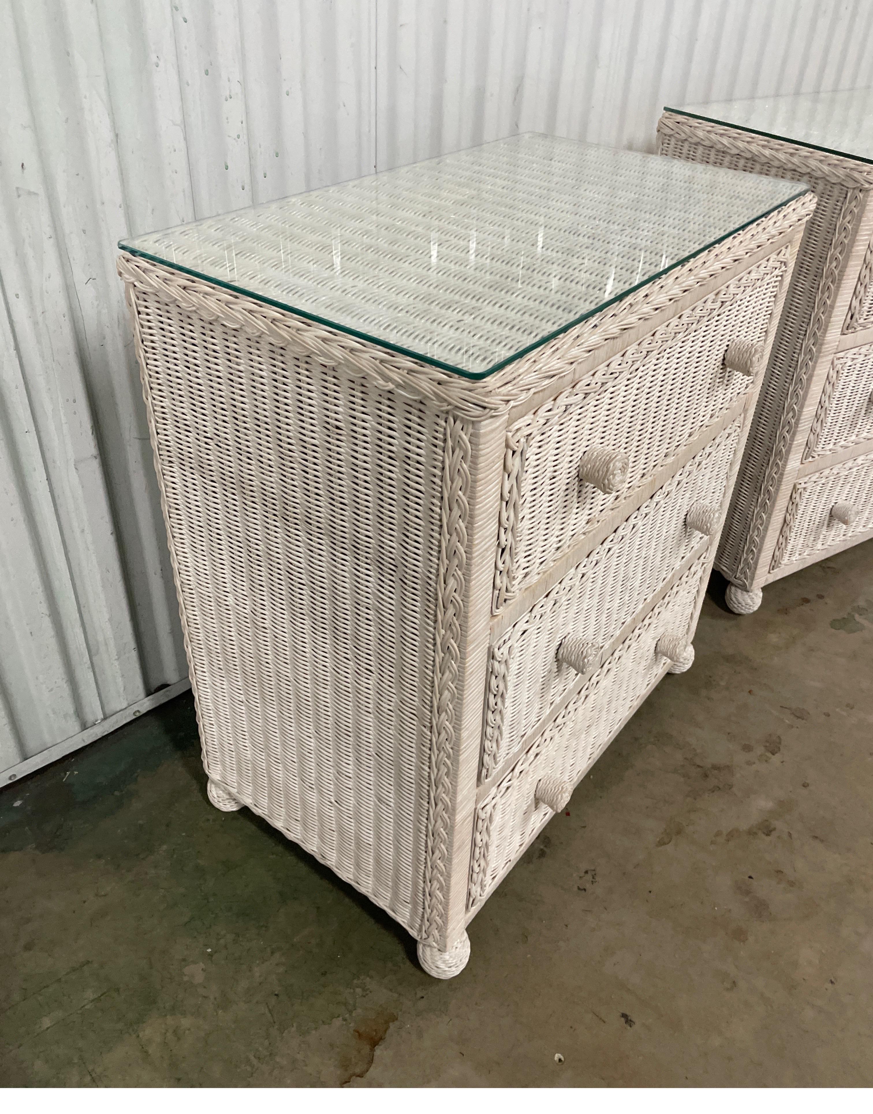 Pair of White Wicker Dressers / Nightstands For Sale 6