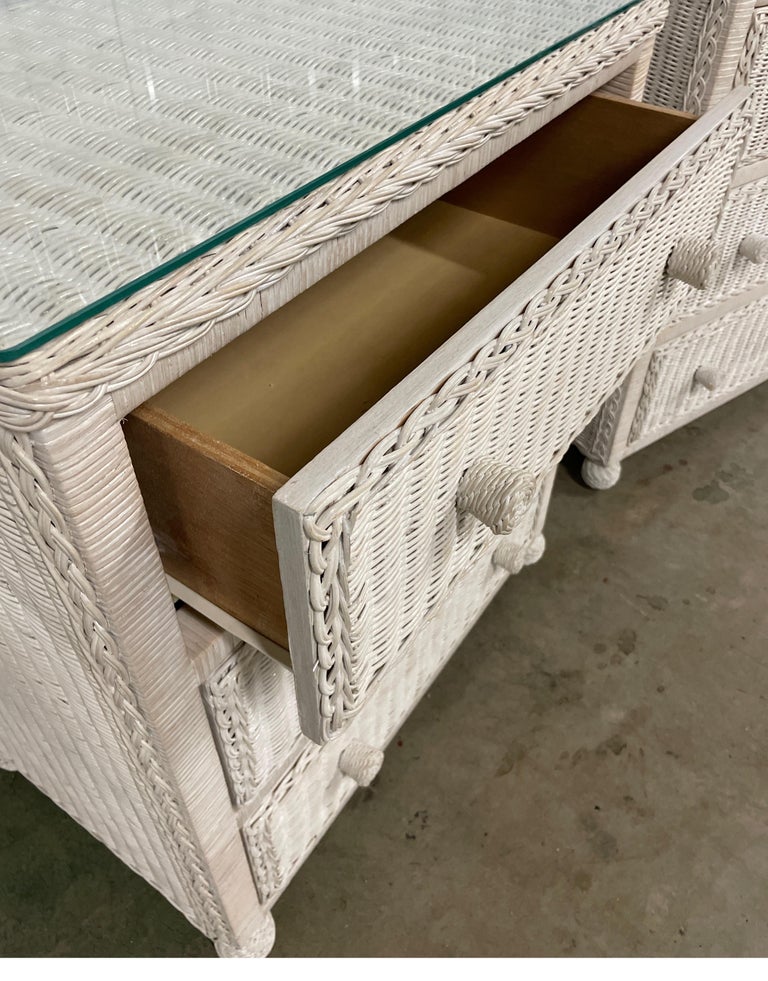 Pair of White Wicker Dressers / Nightstands For Sale at 1stDibs