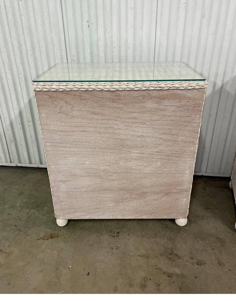 Pair of White Wicker Dressers / Nightstands For Sale at 1stDibs