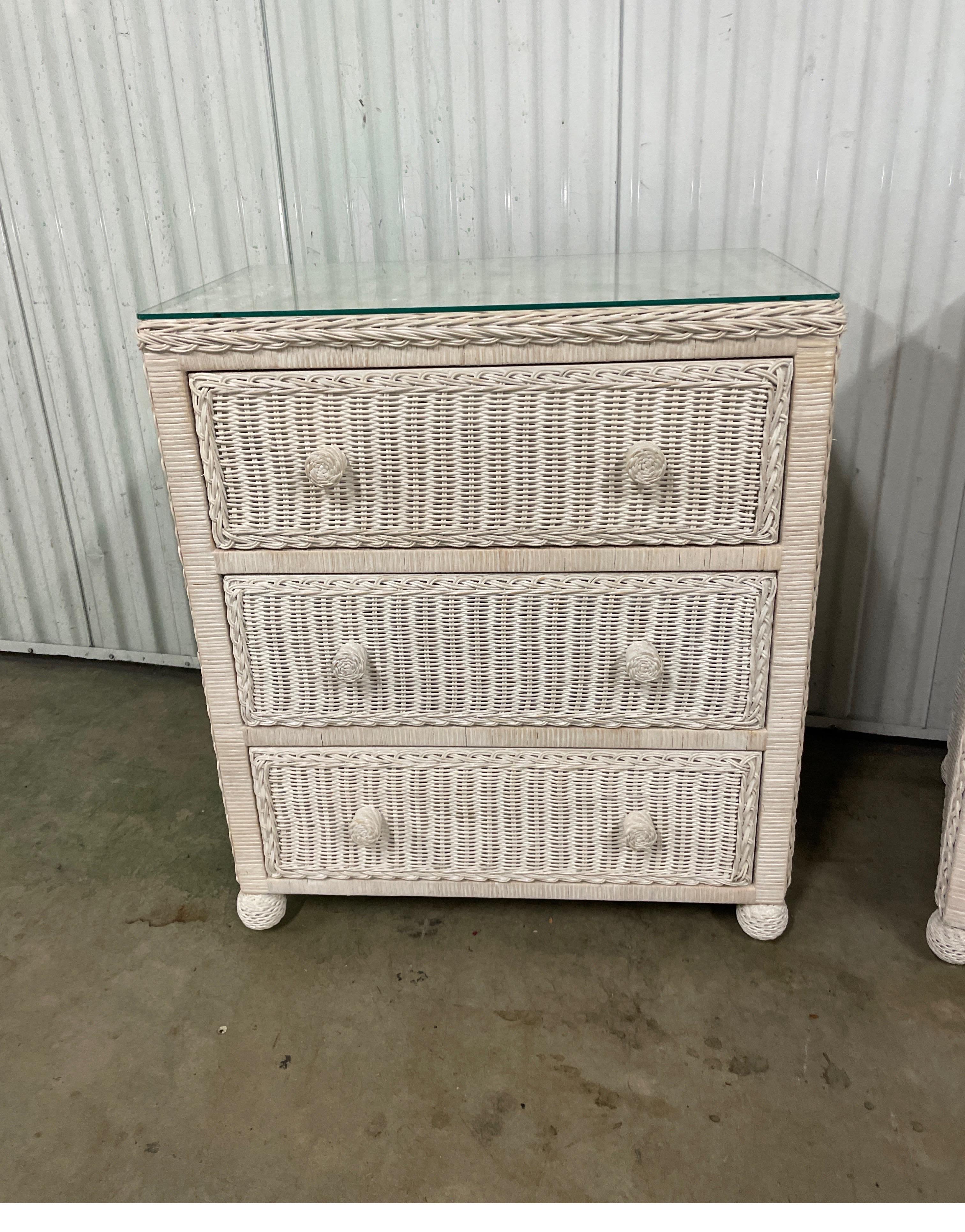 20th Century Pair of White Wicker Dressers / Nightstands For Sale