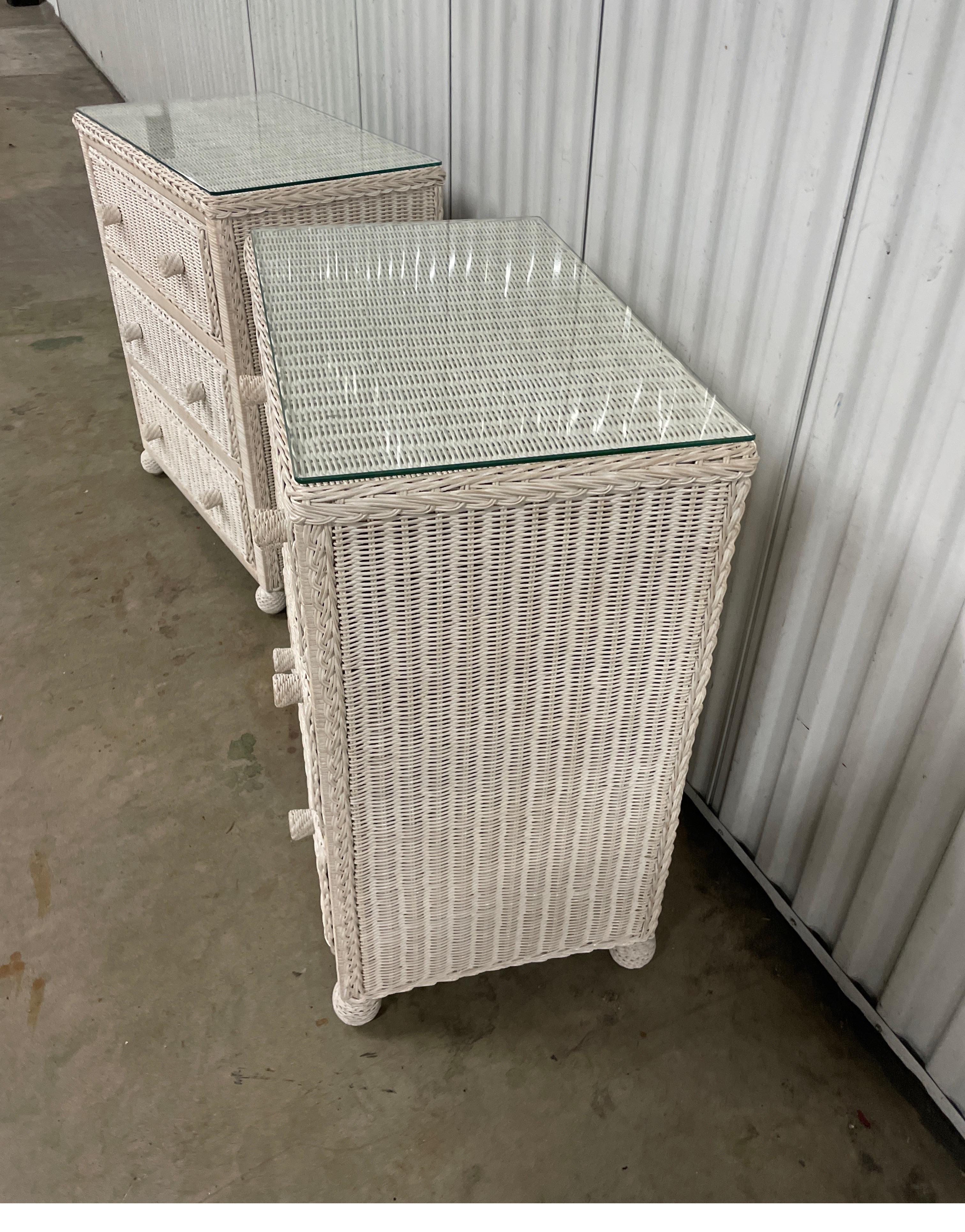 Pair of White Wicker Dressers / Nightstands For Sale 3