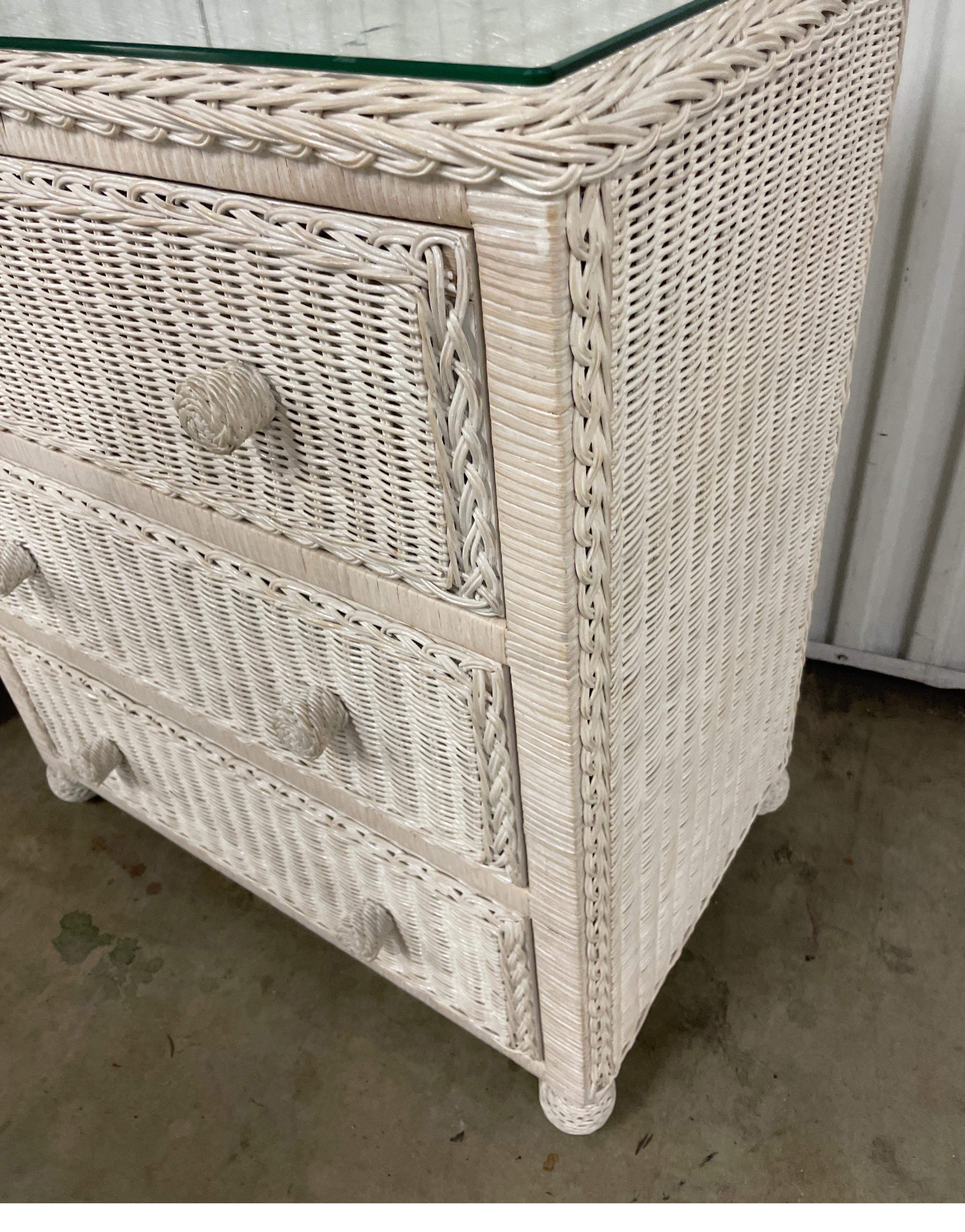 Pair of White Wicker Dressers / Nightstands For Sale 5