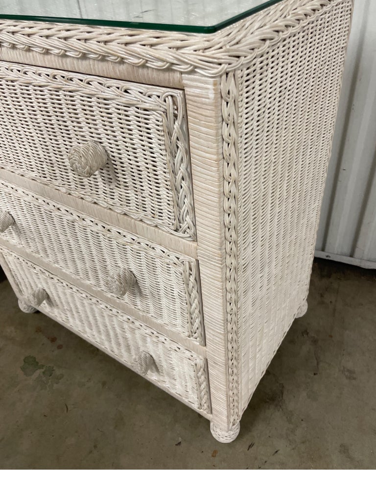 Pair of White Wicker Dressers / Nightstands For Sale at 1stDibs