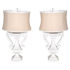 Pair of White Wood Urn Table Lamps