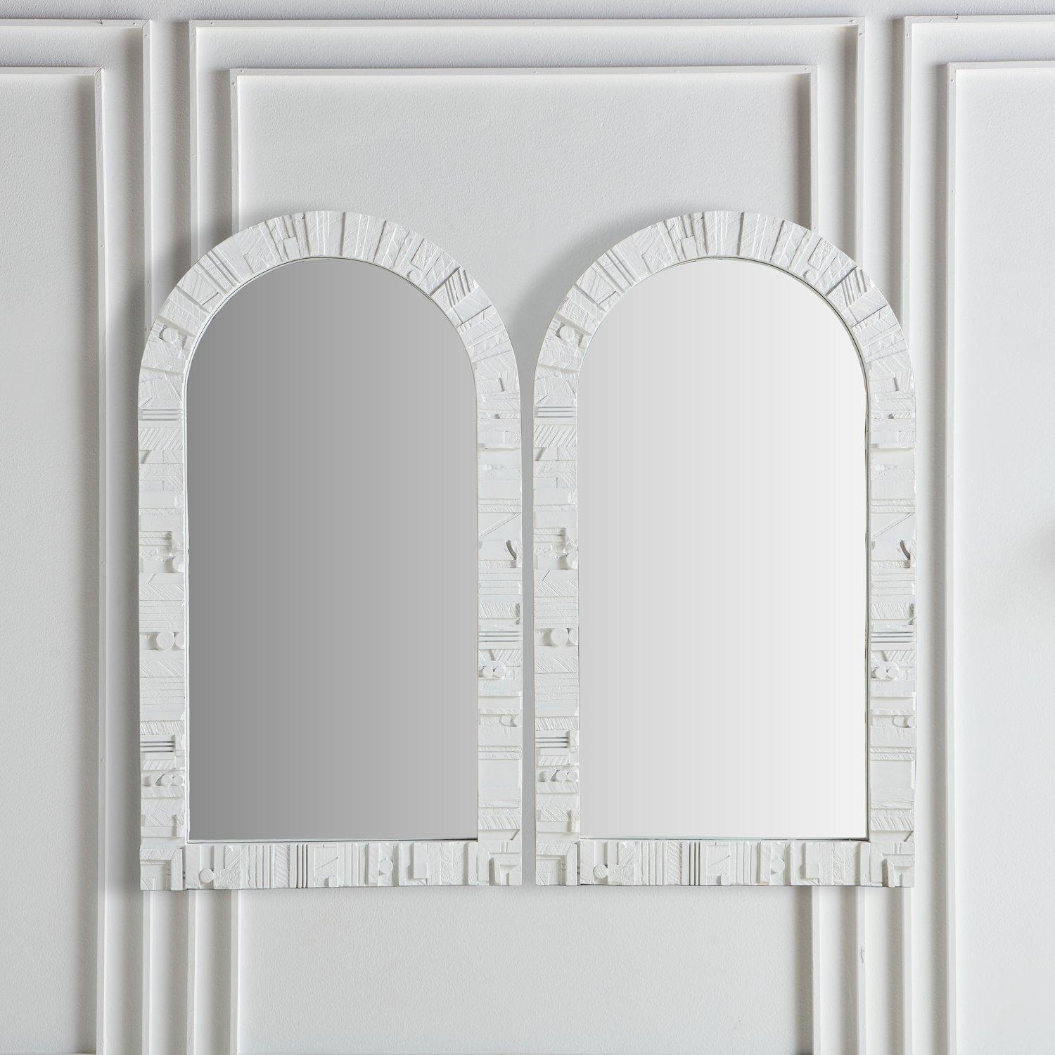 Mid-Century Modern Pair of White Wooden Framed Mirrors in the Style of Louise Nevelson