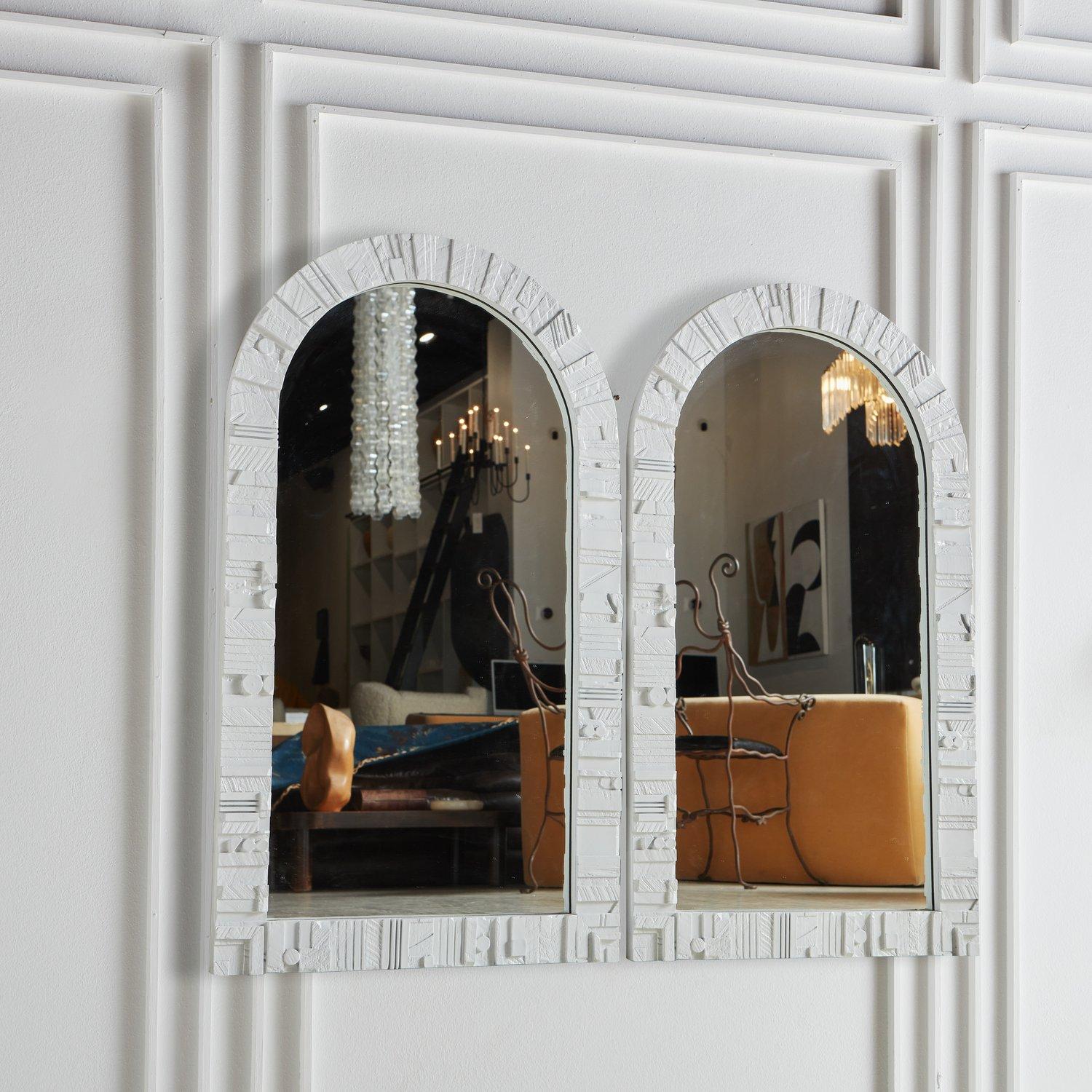 American Pair of White Wooden Framed Mirrors in the Style of Louise Nevelson