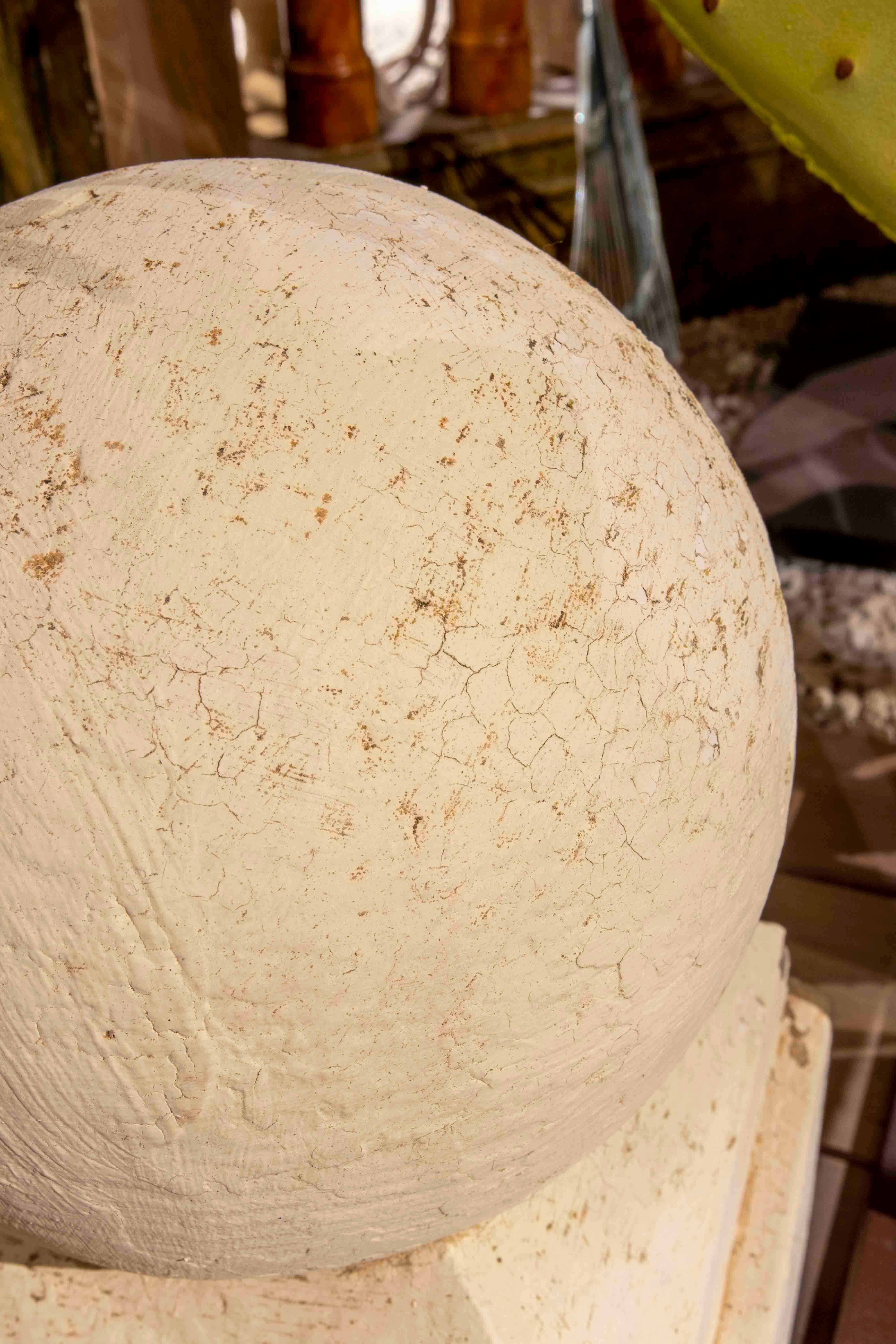Pair of Whitewashed Ball-Shaped Cement Finials 6
