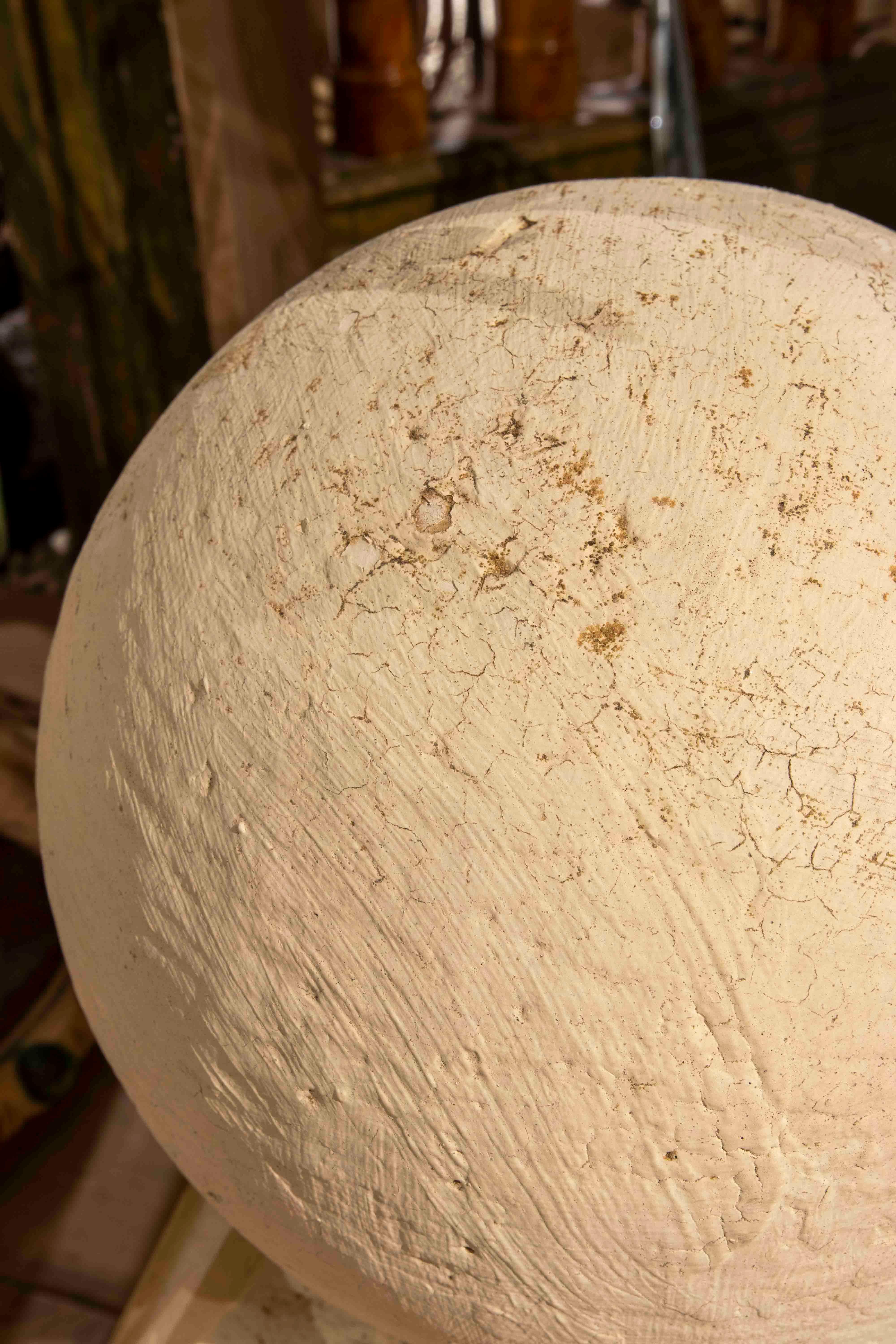 Pair of Whitewashed Ball-Shaped Cement Finials 7
