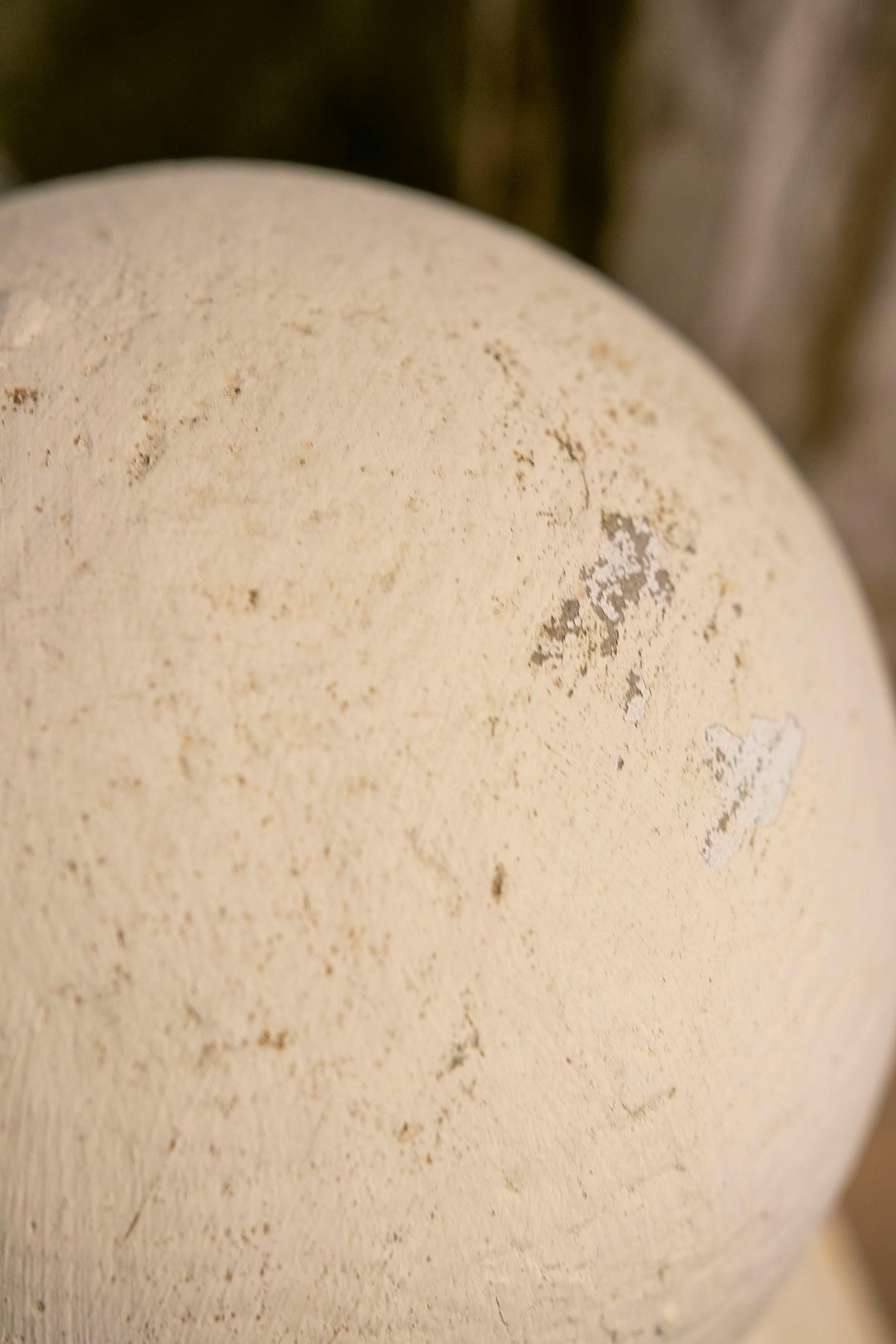 Pair of Whitewashed Ball-Shaped Cement Finials 10