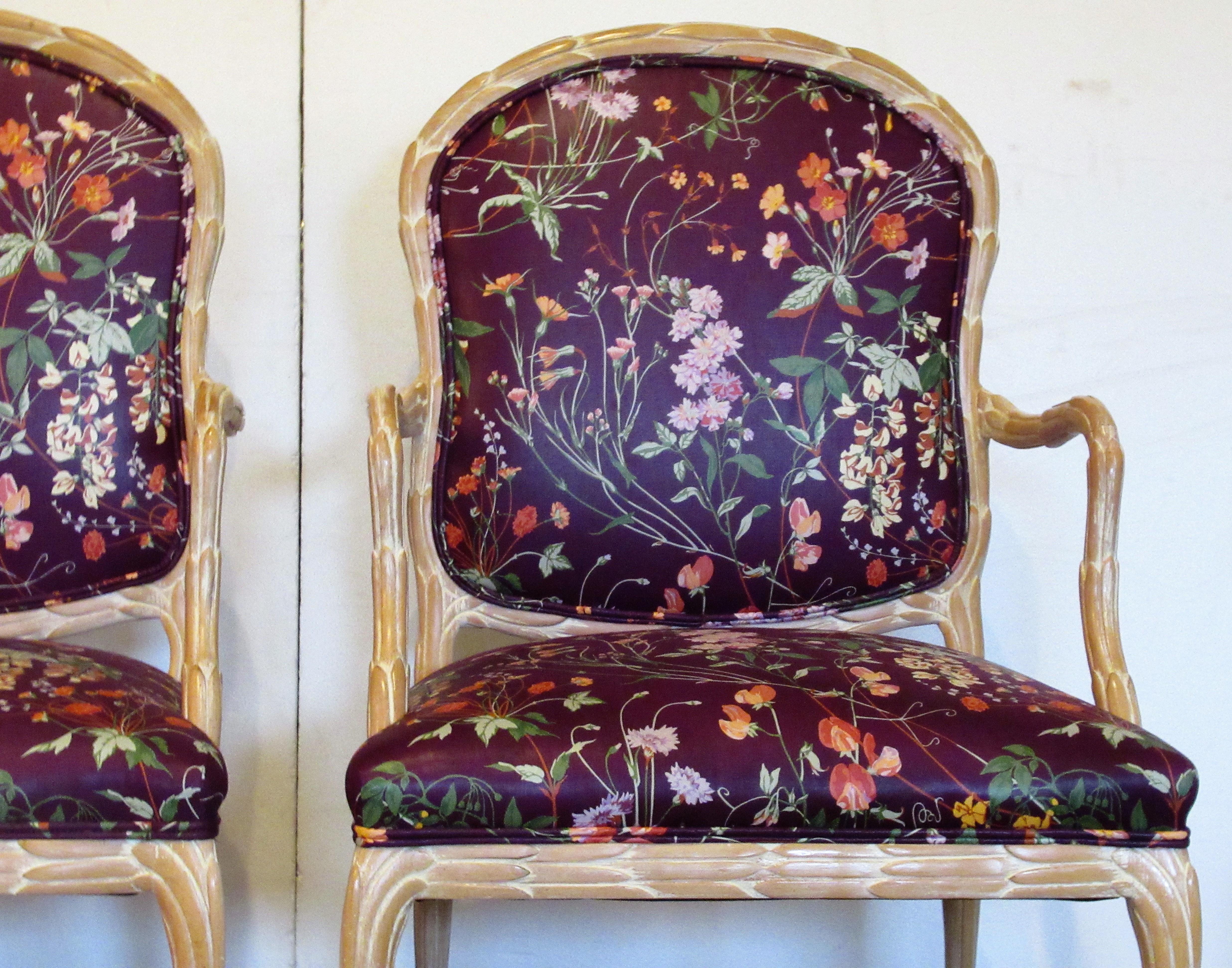  Faux Bois Carved Wood Armchairs In Good Condition For Sale In Rochester, NY