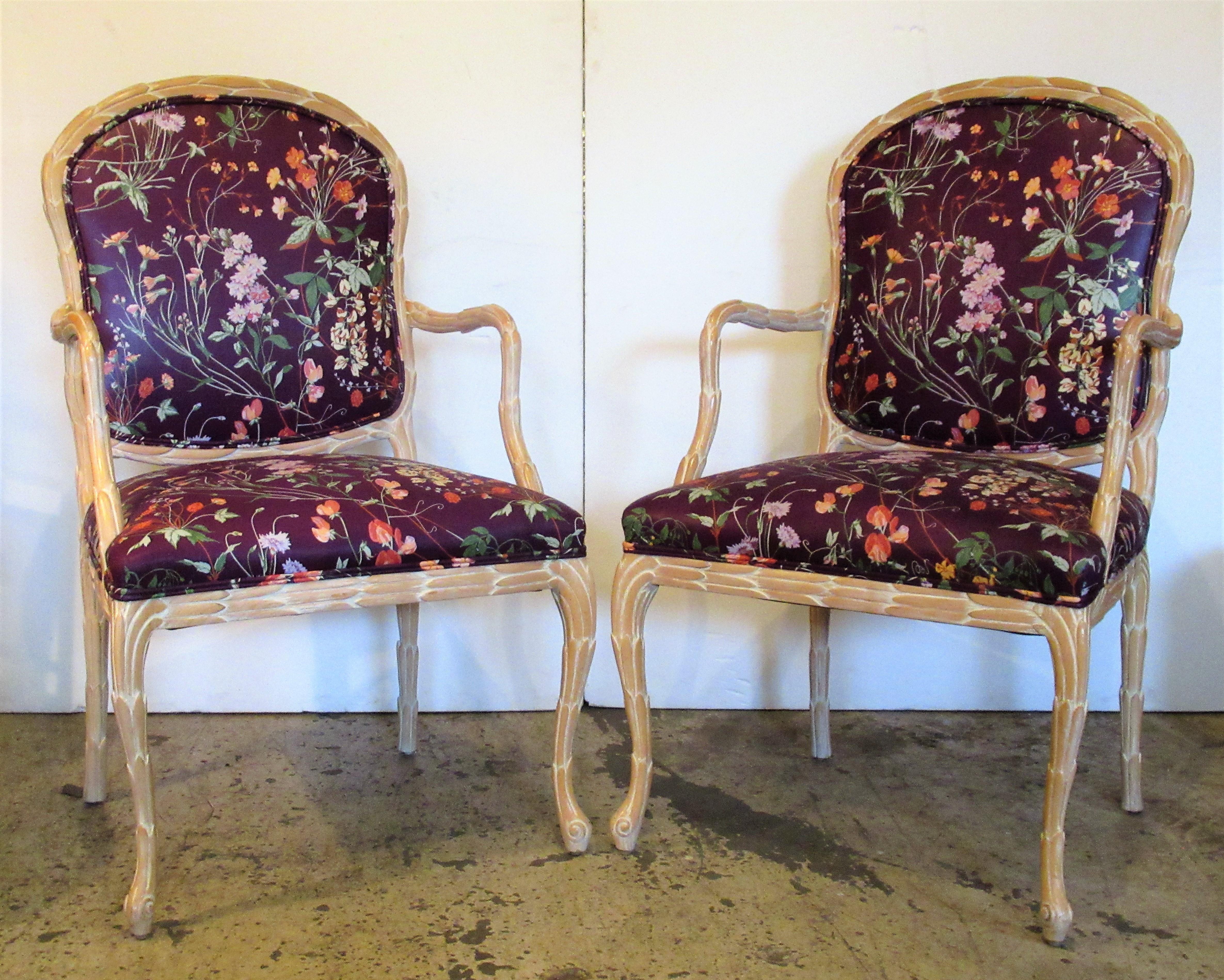 20th Century  Faux Bois Carved Wood Armchairs For Sale
