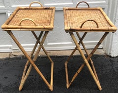 Pair of Wicker and Bamboo Tray Tables