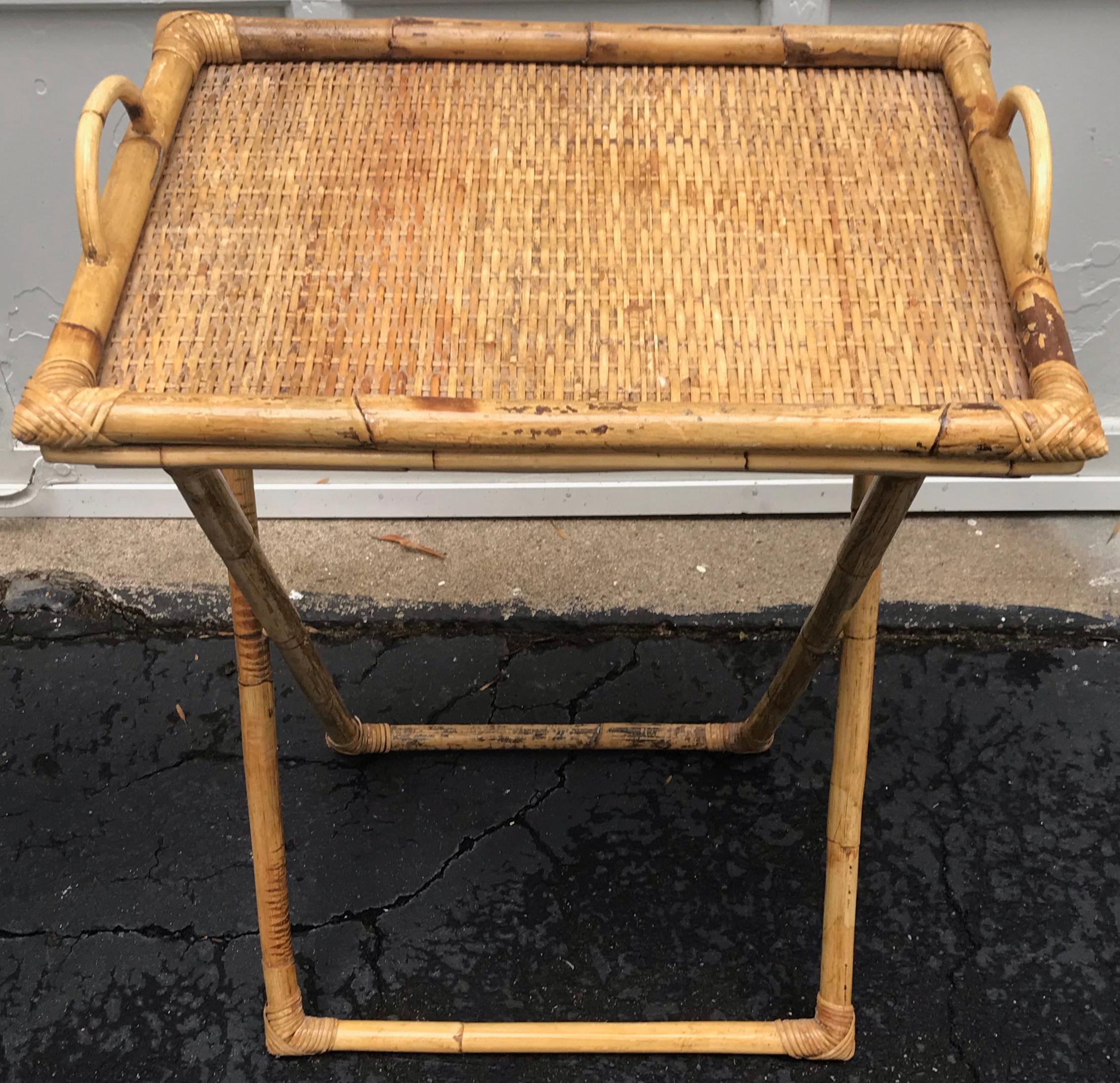 white wash bamboo tray table