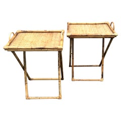 Pair of Wicker and Bamboo Tray Tables