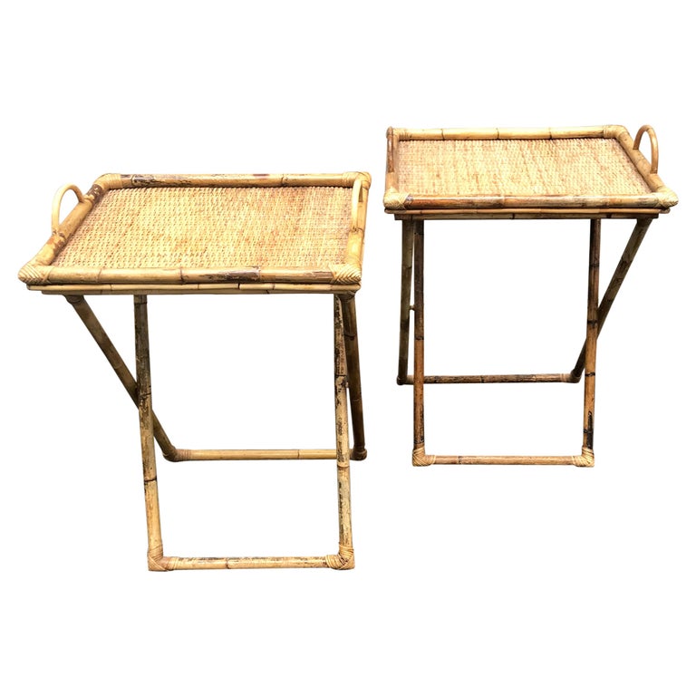 Pair of Wicker and Bamboo Tray Tables at 1stDibs