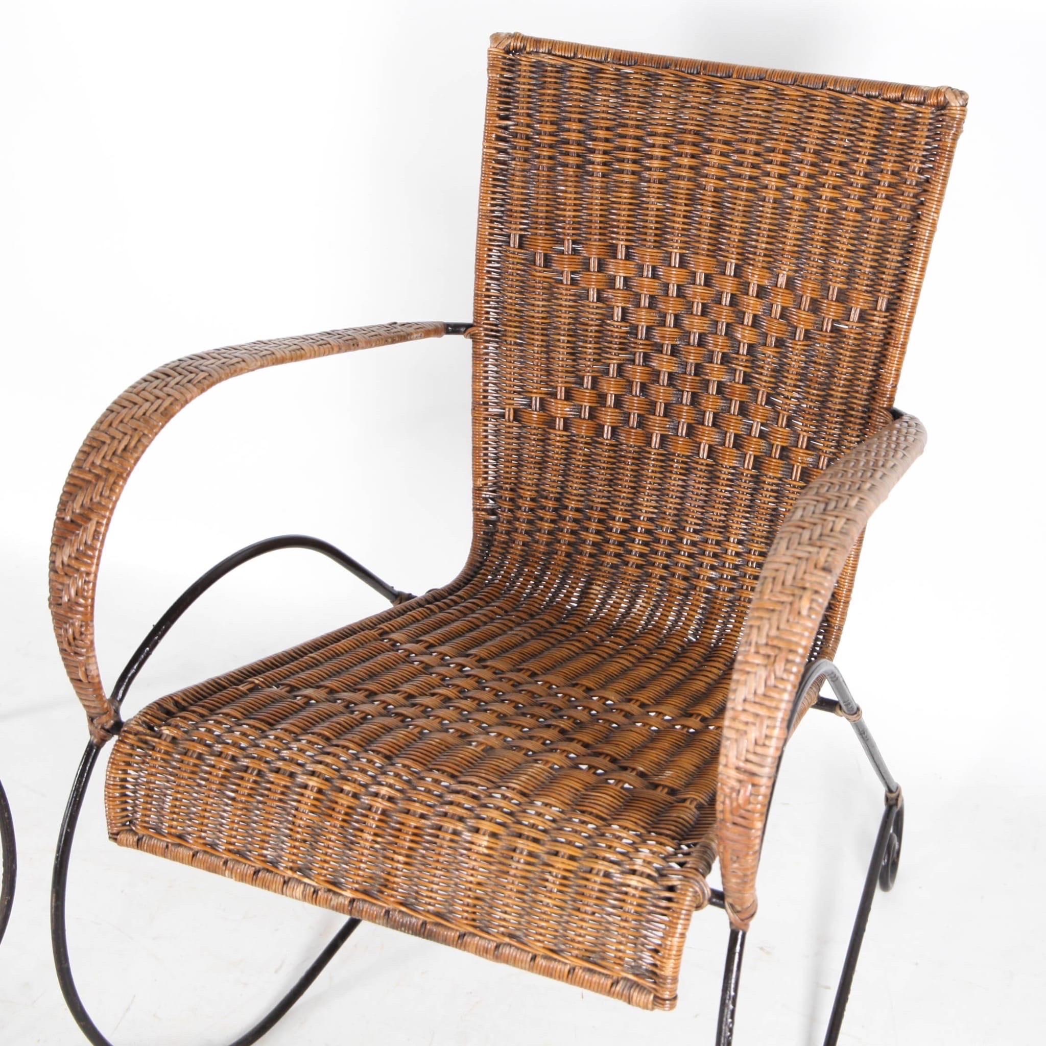 Late 20th Century Pair of wicker and iron armchairs For Sale