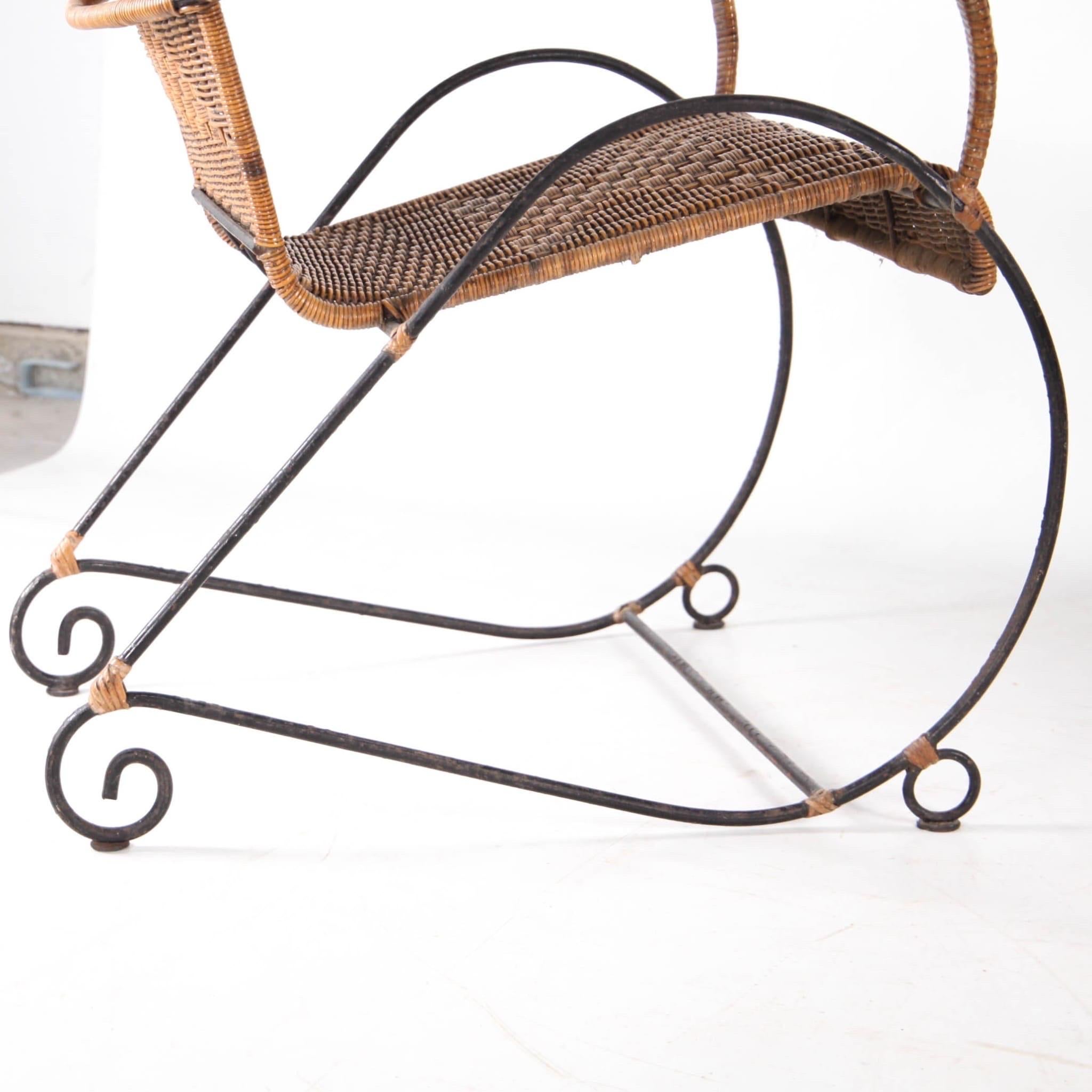 Rattan Pair of wicker and iron armchairs For Sale