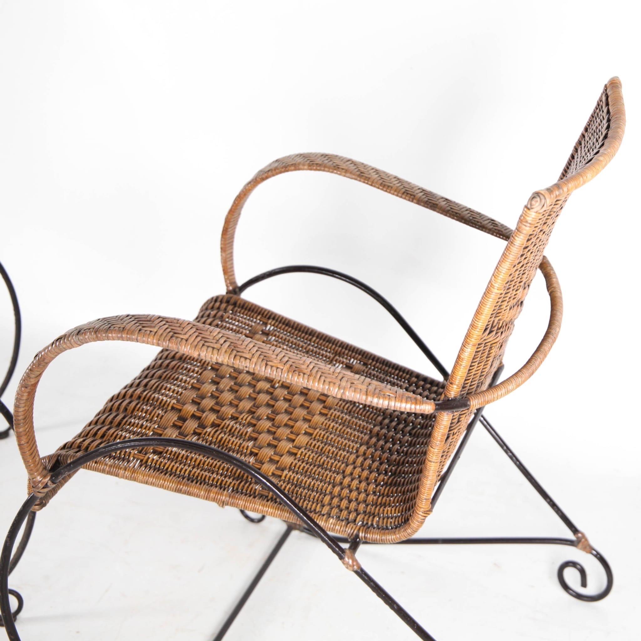 Pair of wicker and iron armchairs For Sale 2