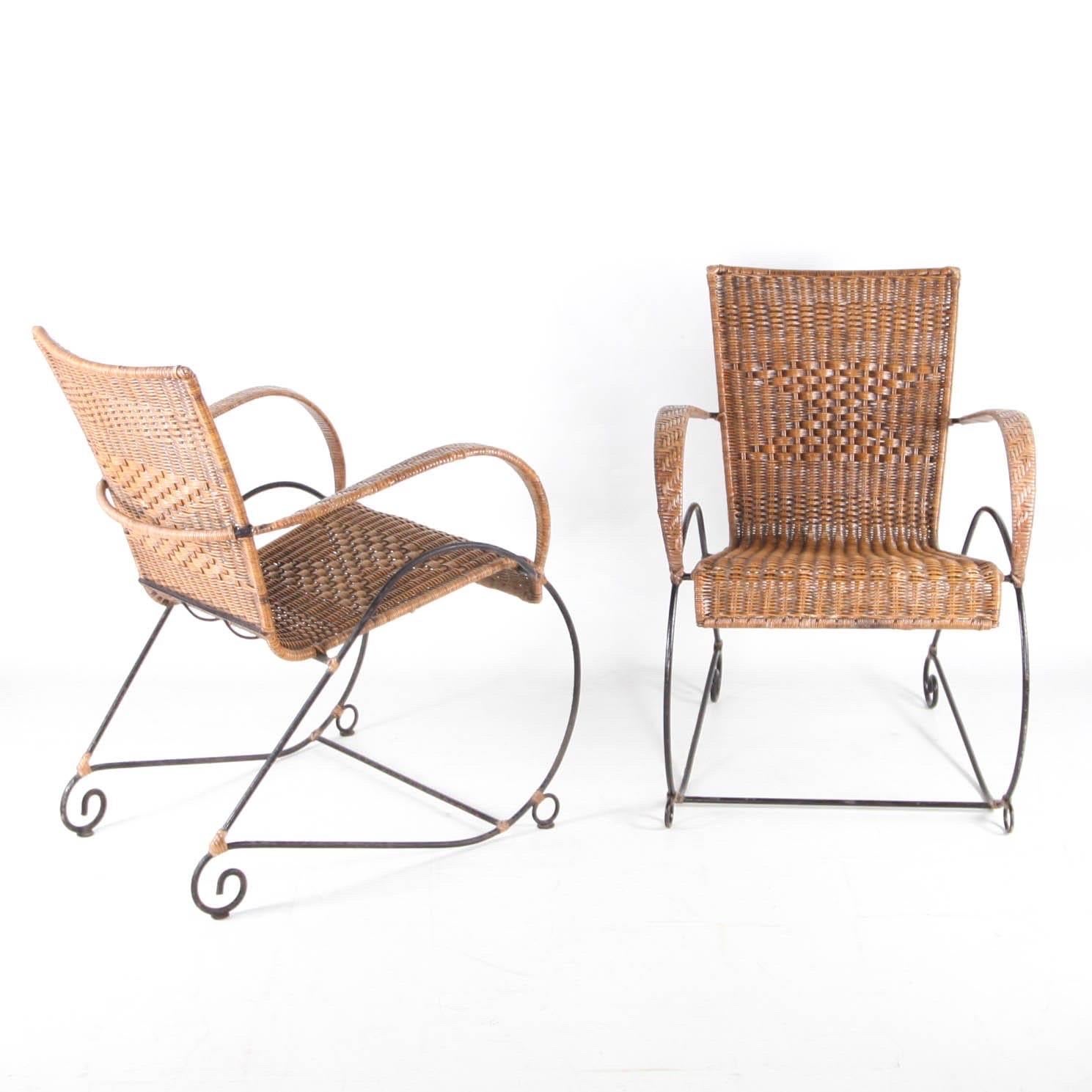 Pair of wicker and iron armchairs For Sale 3