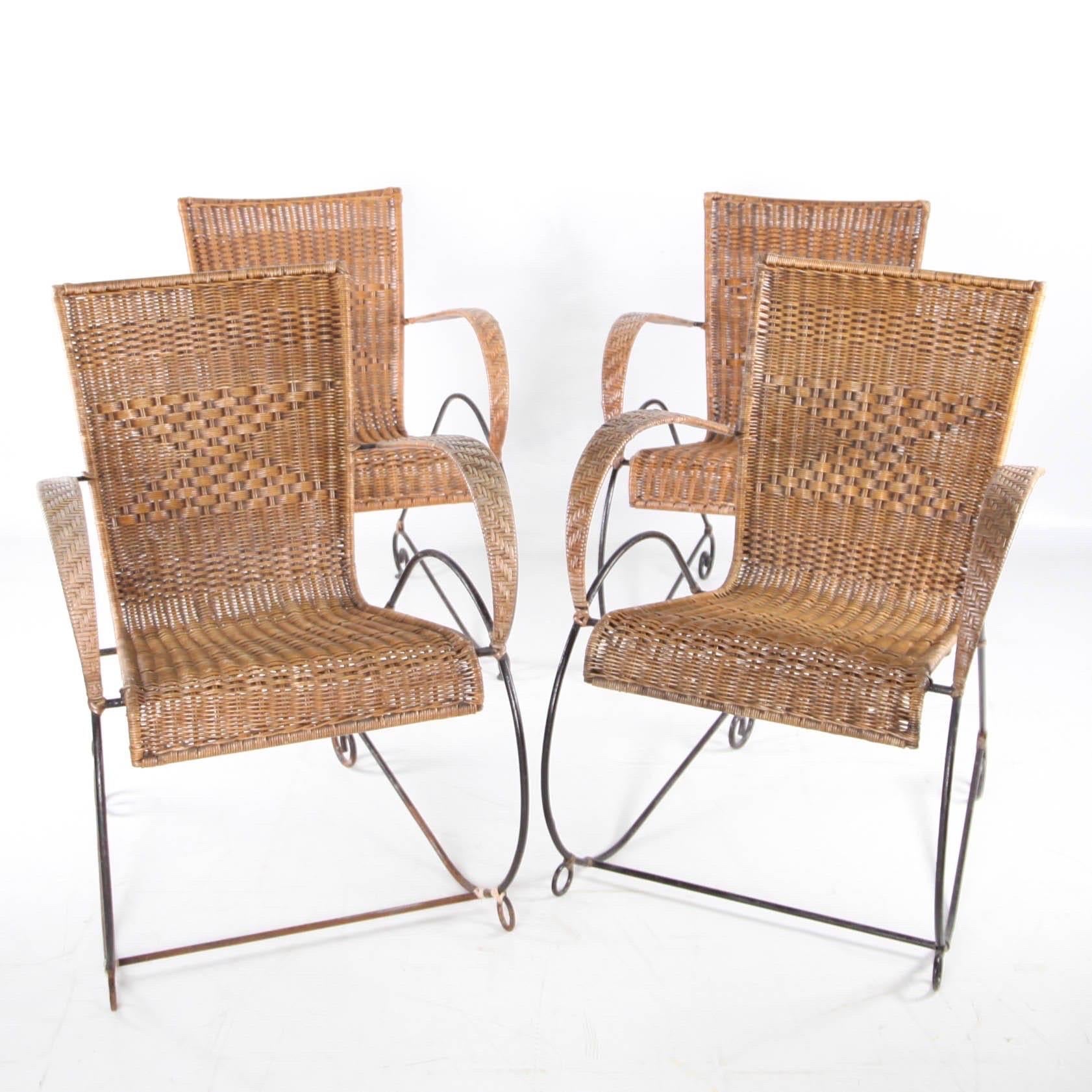 Pair of wicker and iron armchairs For Sale 4