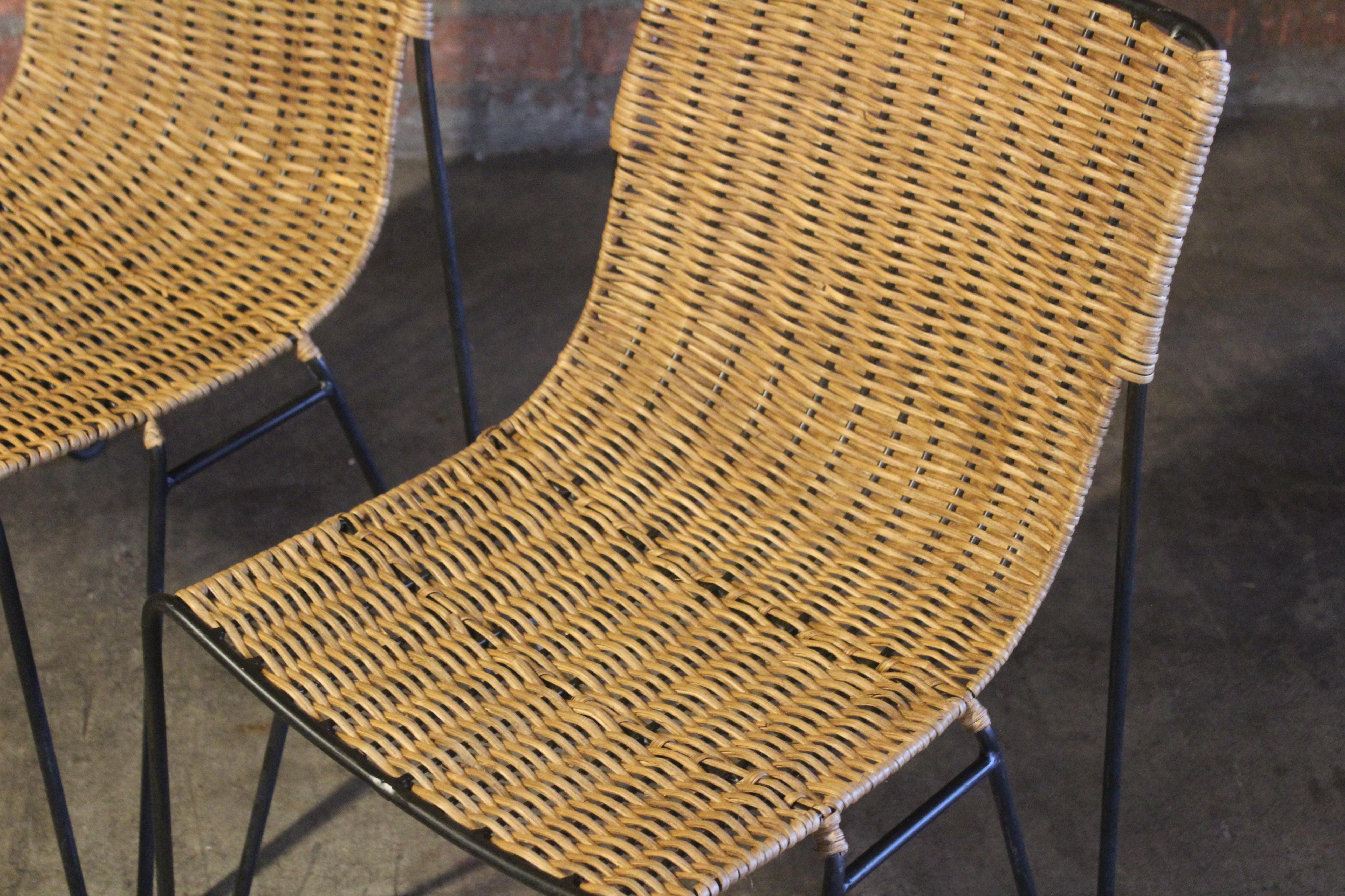 Pair of Wicker and Iron Side Chairs For Sale 4