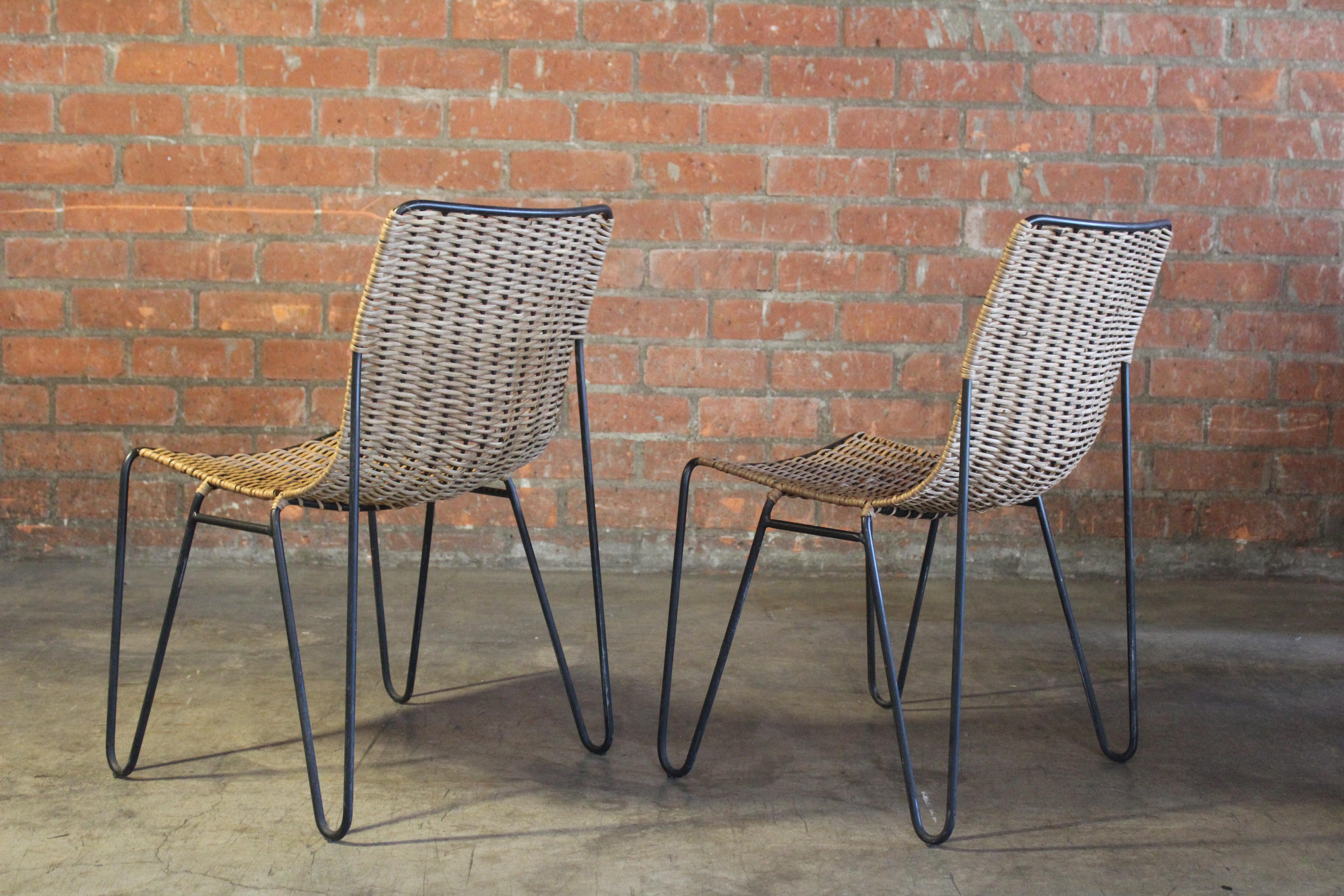 Pair of Wicker and Iron Side Chairs For Sale 7