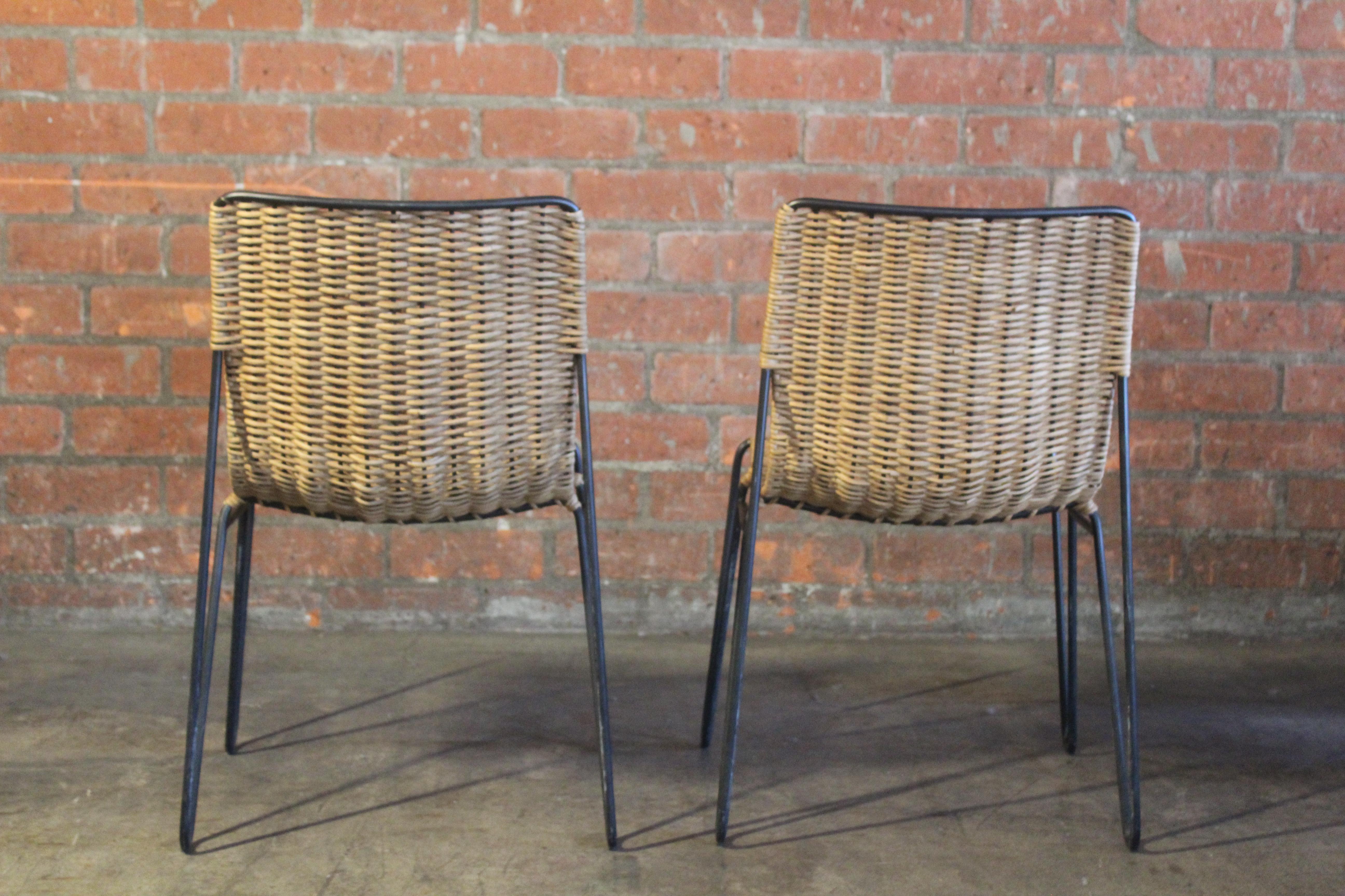 Pair of Wicker and Iron Side Chairs For Sale 8