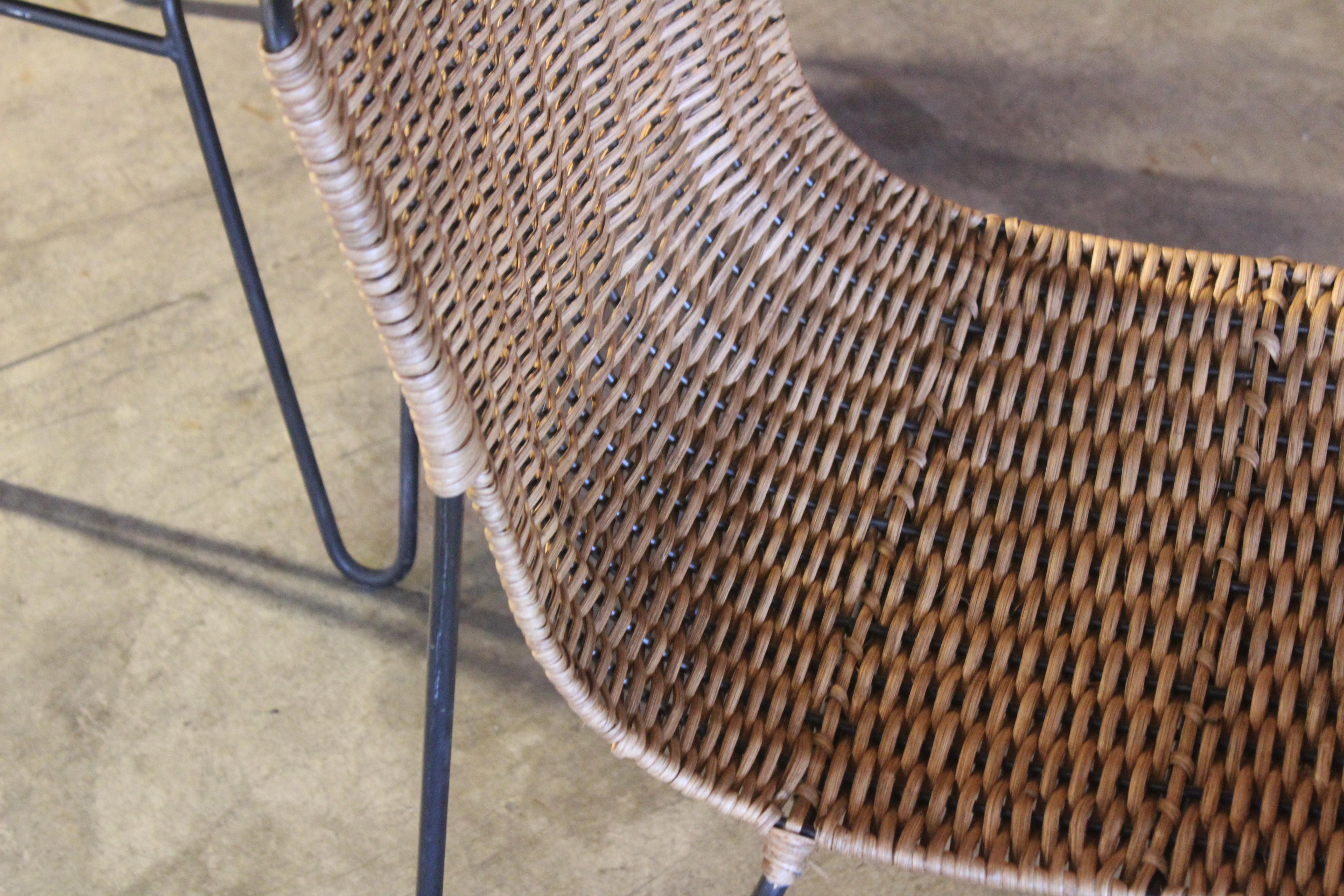 Pair of Wicker and Iron Side Chairs For Sale 11